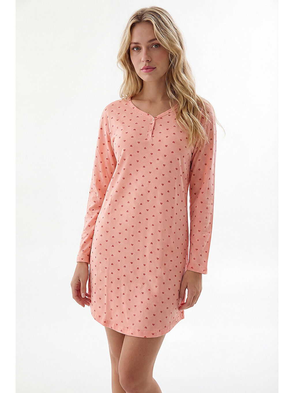 Pembe Somon Hearts Gecelik-1