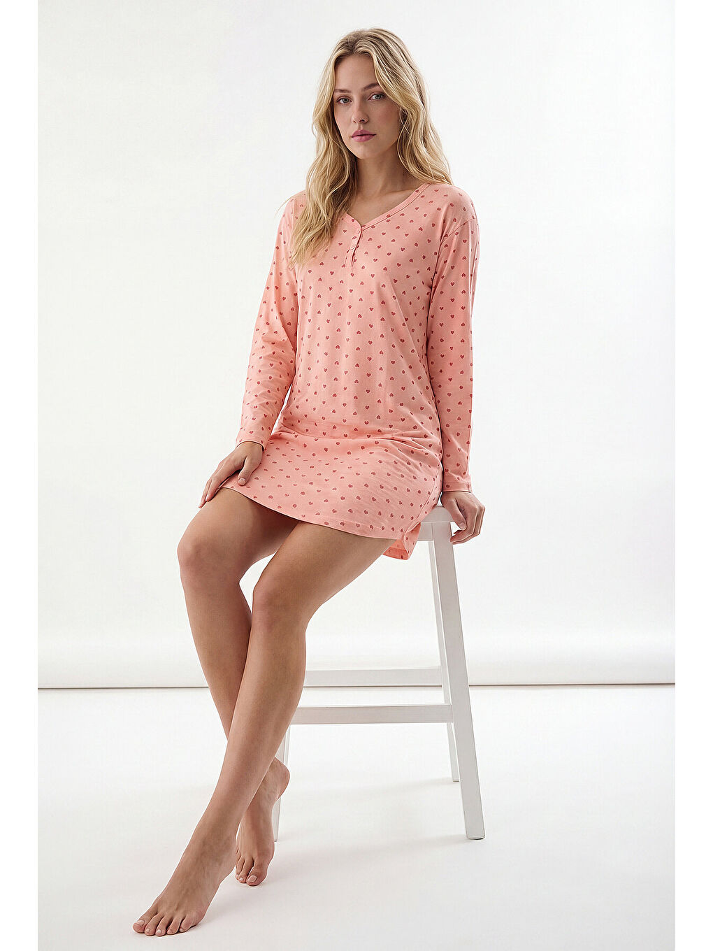 Pembe Somon Hearts Gecelik-2