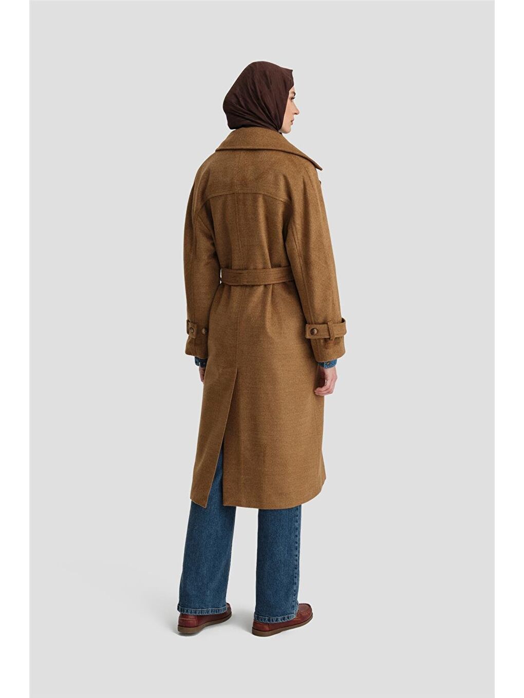 Kahverengi Kruvaze Oversıze Kaban 24Kh7614 Camel-3
