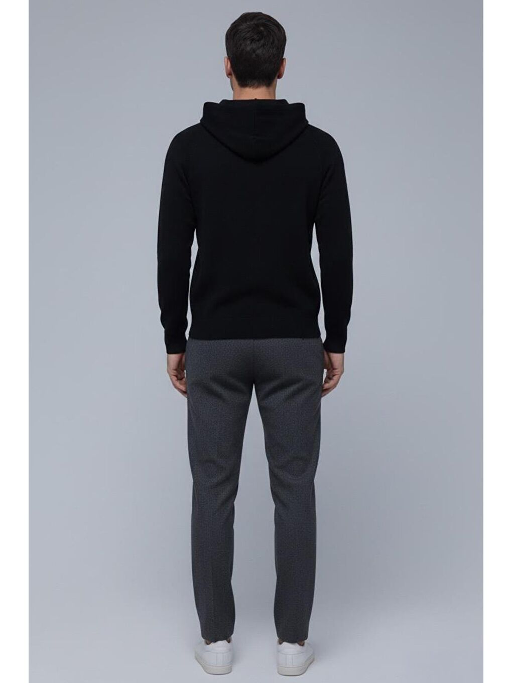 Giotelli Erkek Siyah Normal Kesim Regular Fit Pamuklu Örme Kapüşonlu Sweatshirt-3