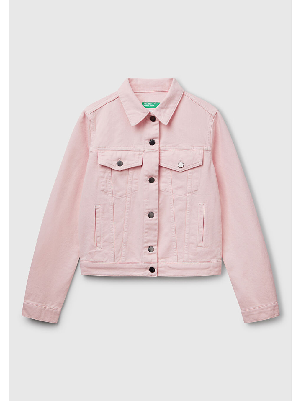 Kadın Pembe %100 Pamuk Yanları Cepli Straight Fit Denim Ceket-1