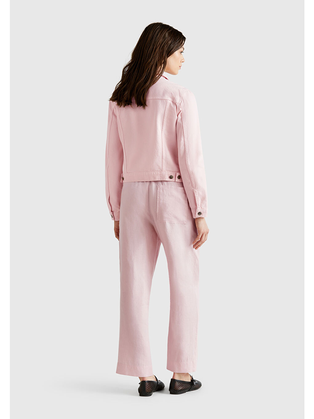 Kadın Pembe %100 Pamuk Yanları Cepli Straight Fit Denim Ceket-2