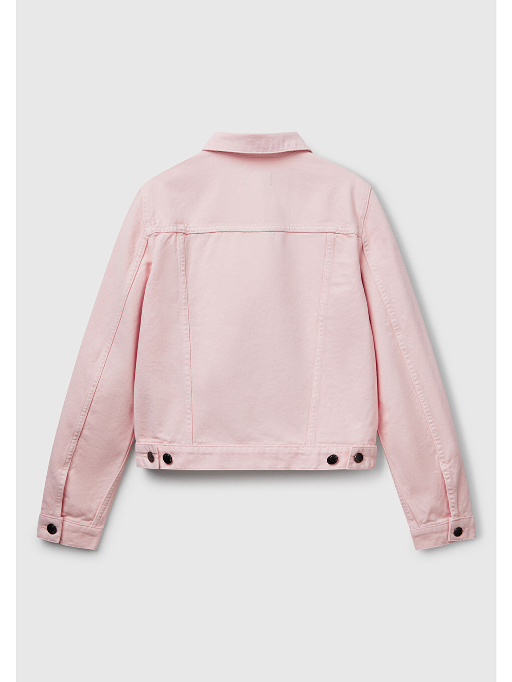 Kadın Pembe %100 Pamuk Yanları Cepli Straight Fit Denim Ceket-3