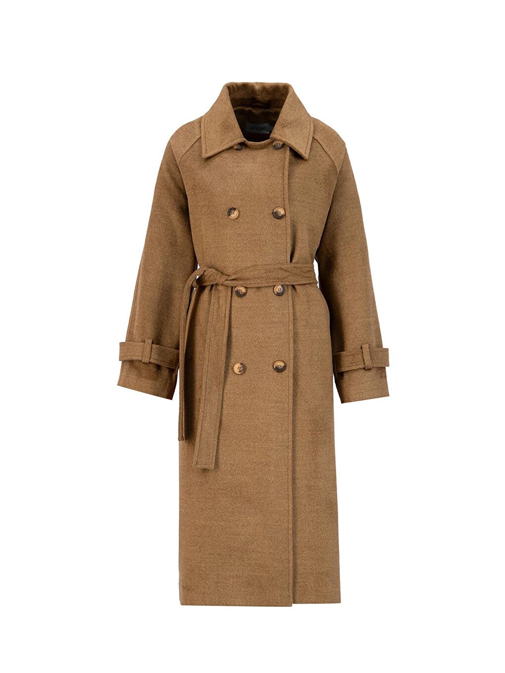 Kahverengi Kruvaze Oversıze Kaban 24Kh7614 Camel-4