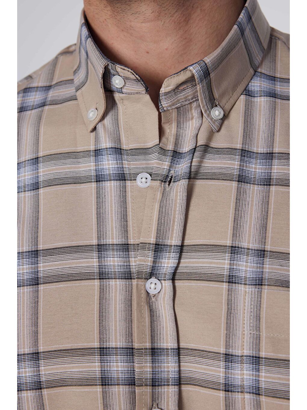 Karışık Erkek Regular Fit Klasik Kesim Düğmeli Yaka Küçük Kareli Pamuklu Gömlek-4