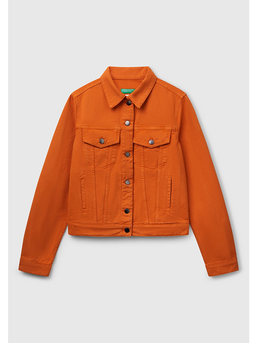 Kadın Turuncu %100 Pamuk Yanları Cepli Straight Fit Denim Ceket-1