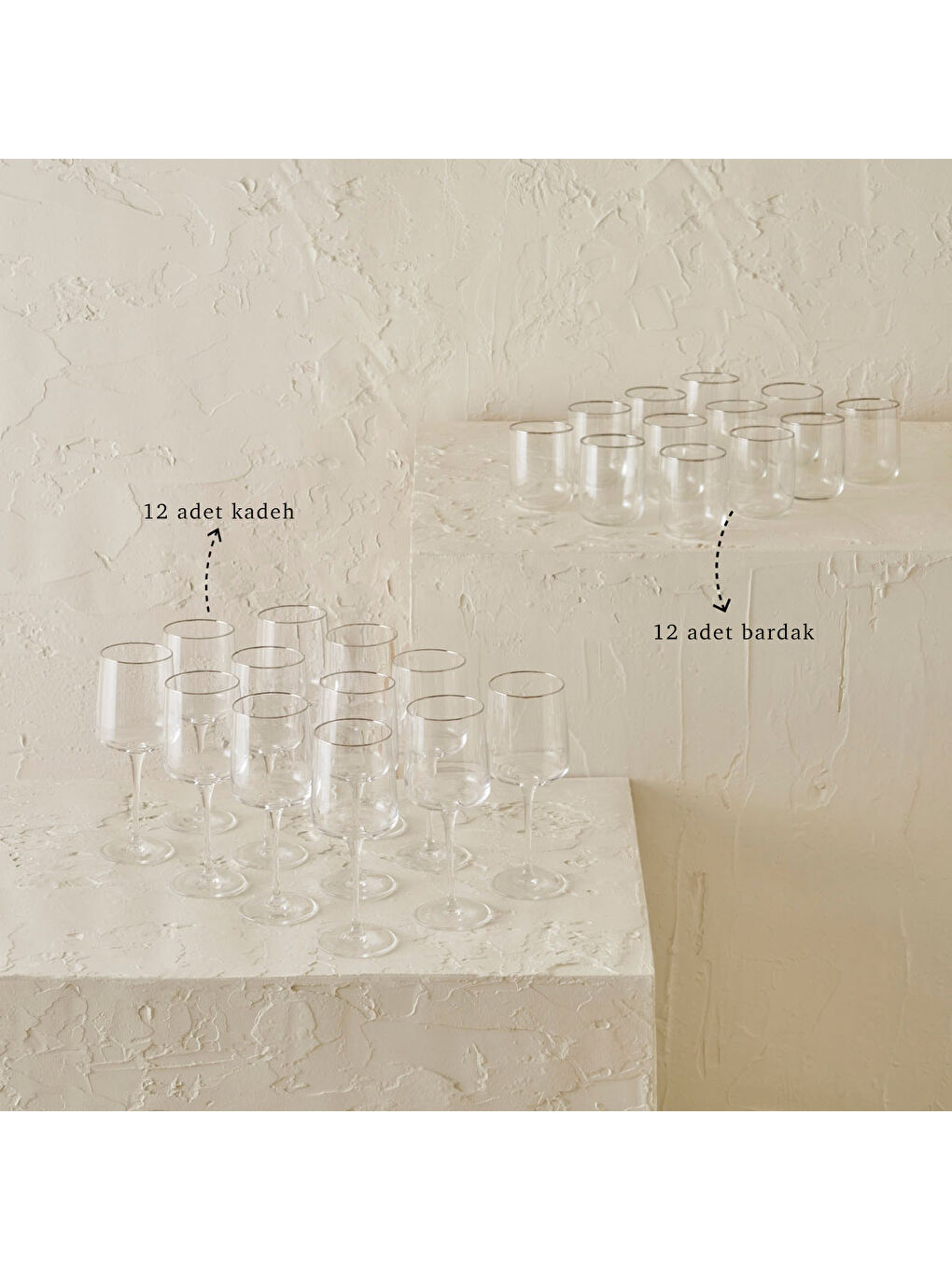 Gri Premium Bardak-Kadeh Seti 24 'lü Silver