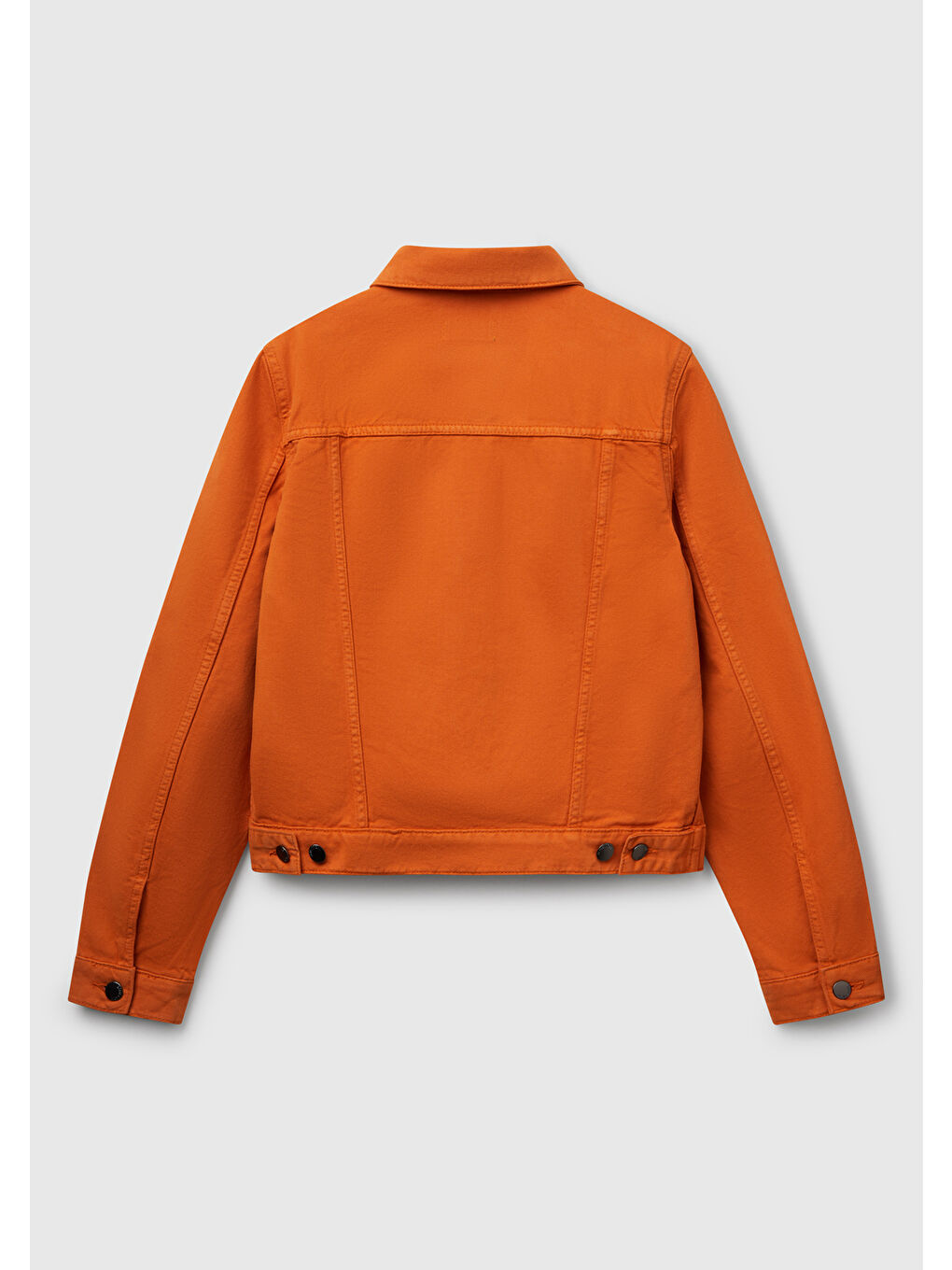 Kadın Turuncu %100 Pamuk Yanları Cepli Straight Fit Denim Ceket-3