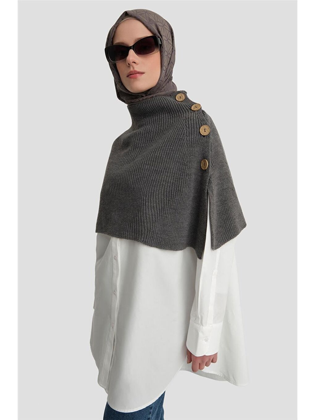 ARMİNE Gri Triko Pelerin 24Kd4224 Antrasit