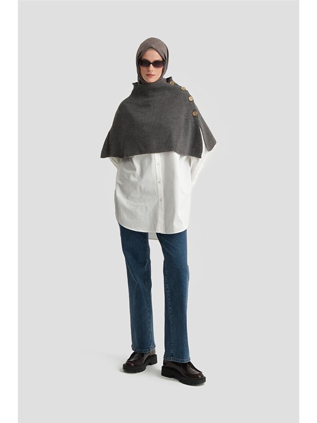 ARMİNE Gri Triko Pelerin 24Kd4224 Antrasit - 1