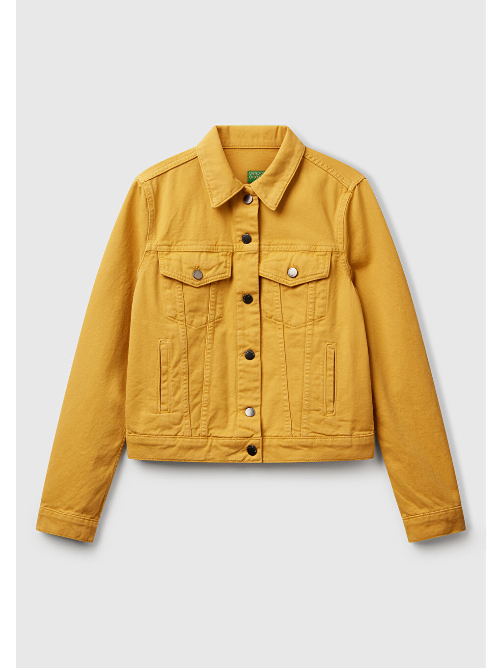 Kadın Sarı %100 Pamuk Yanları Cepli Straight Fit Denim Ceket-1