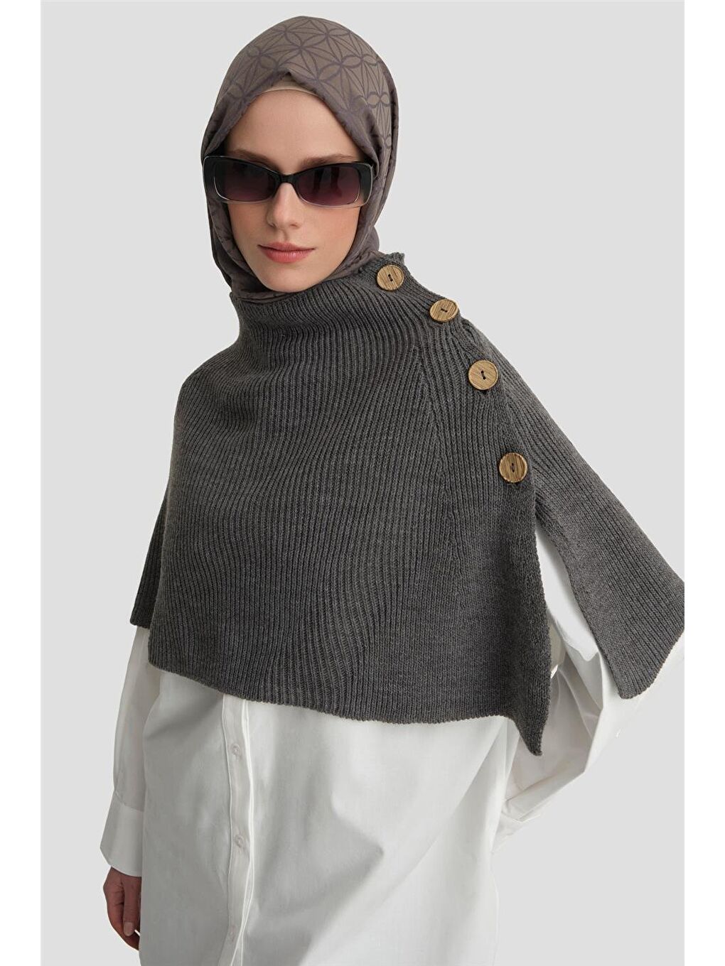 ARMİNE Gri Triko Pelerin 24Kd4224 Antrasit - 2