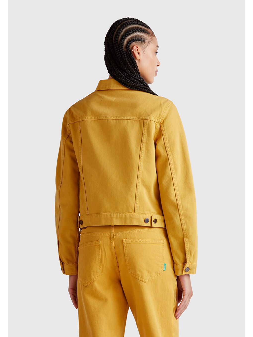 Kadın Sarı %100 Pamuk Yanları Cepli Straight Fit Denim Ceket-2