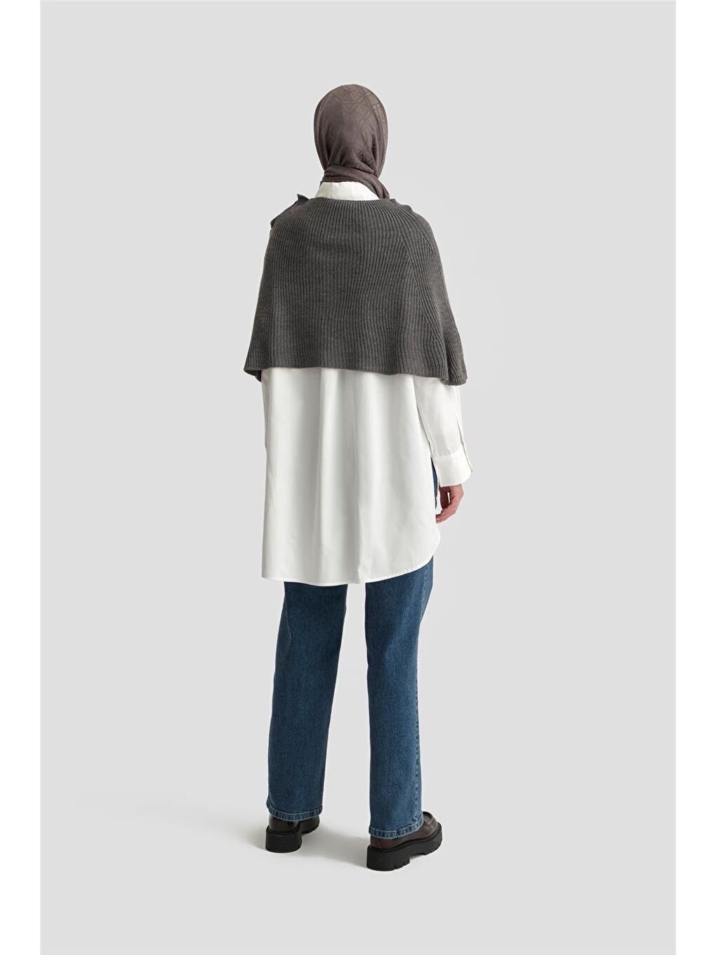 ARMİNE Gri Triko Pelerin 24Kd4224 Antrasit - 3