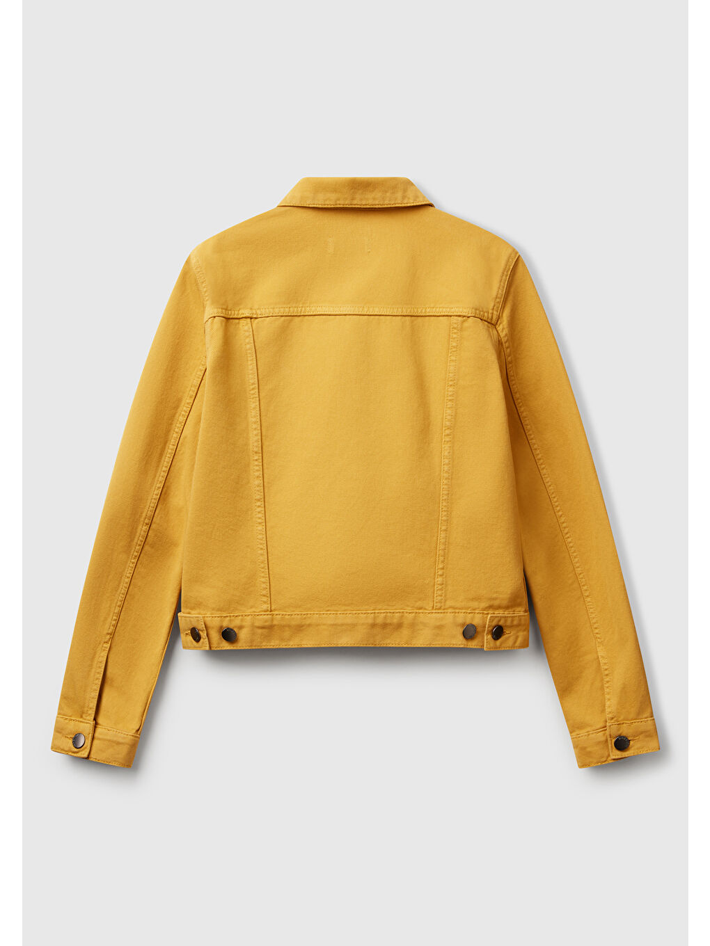 Kadın Sarı %100 Pamuk Yanları Cepli Straight Fit Denim Ceket-3