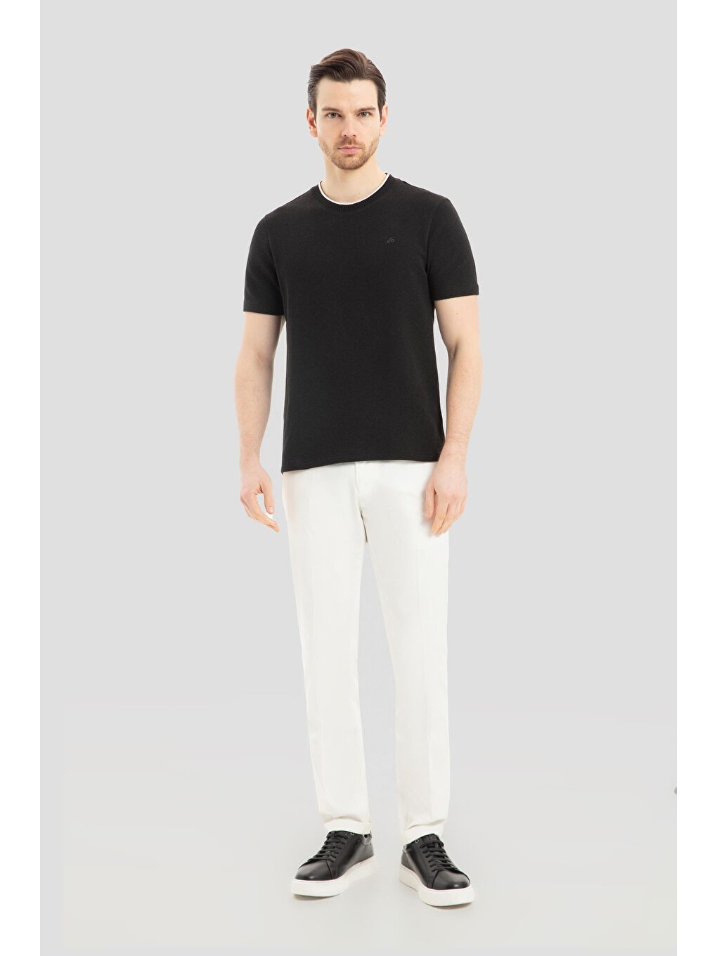 Siyah Bisiklet Yaka Dokulu Erkek T-Shirt – Regular Fit-1