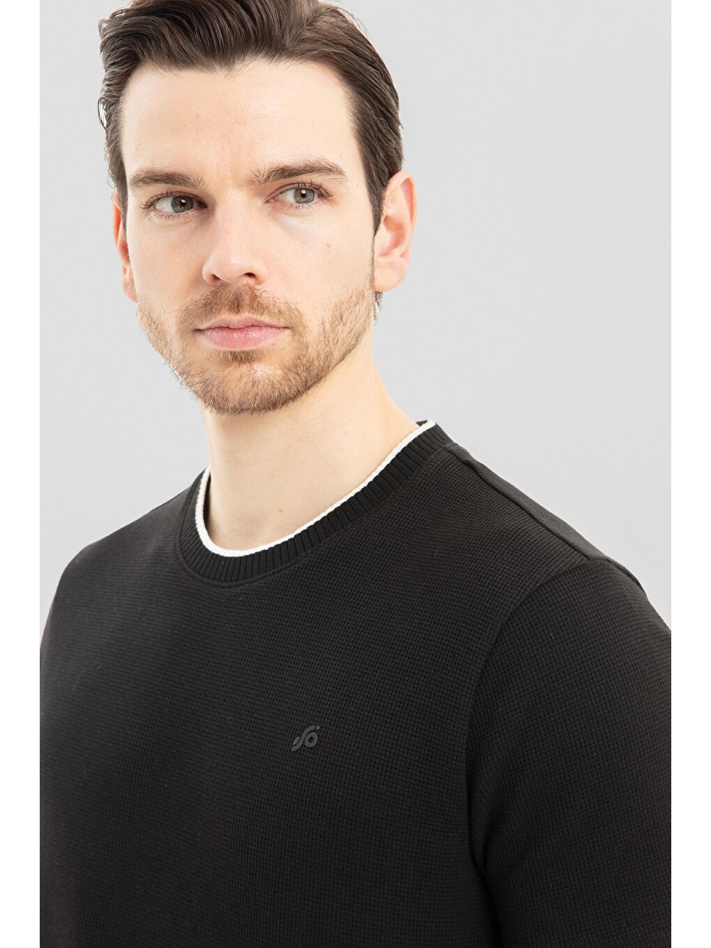 Siyah Bisiklet Yaka Dokulu Erkek T-Shirt – Regular Fit-3