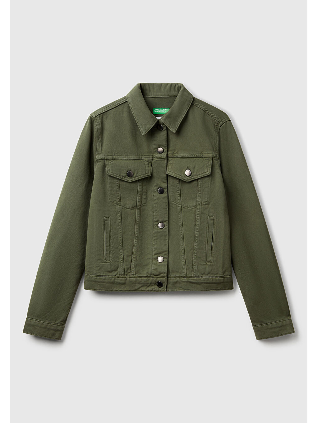 Kadın Soluk Yeşil %100 Pamuk Yanları Cepli Straight Fit Denim Ceket-1