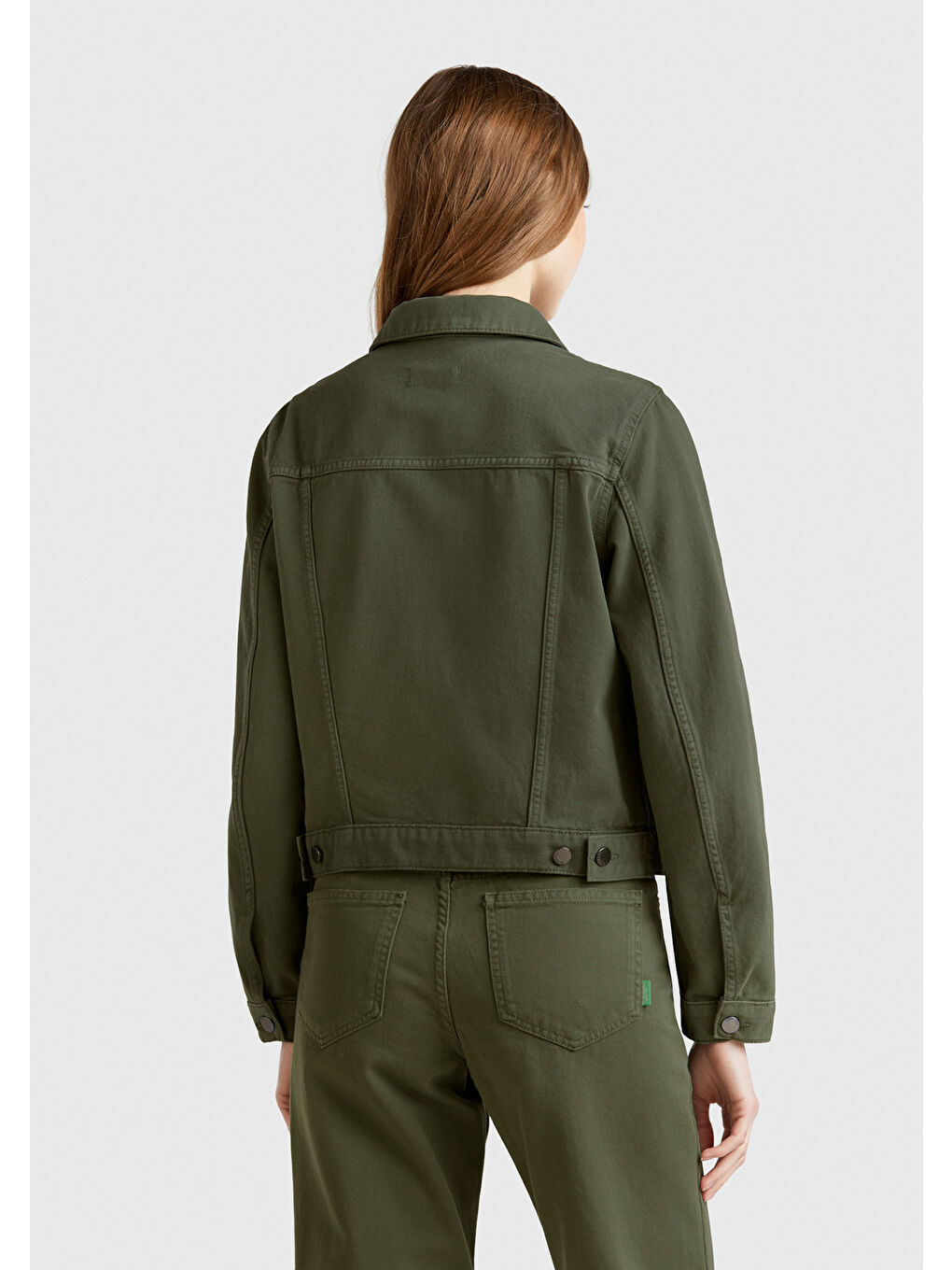 Kadın Soluk Yeşil %100 Pamuk Yanları Cepli Straight Fit Denim Ceket-2