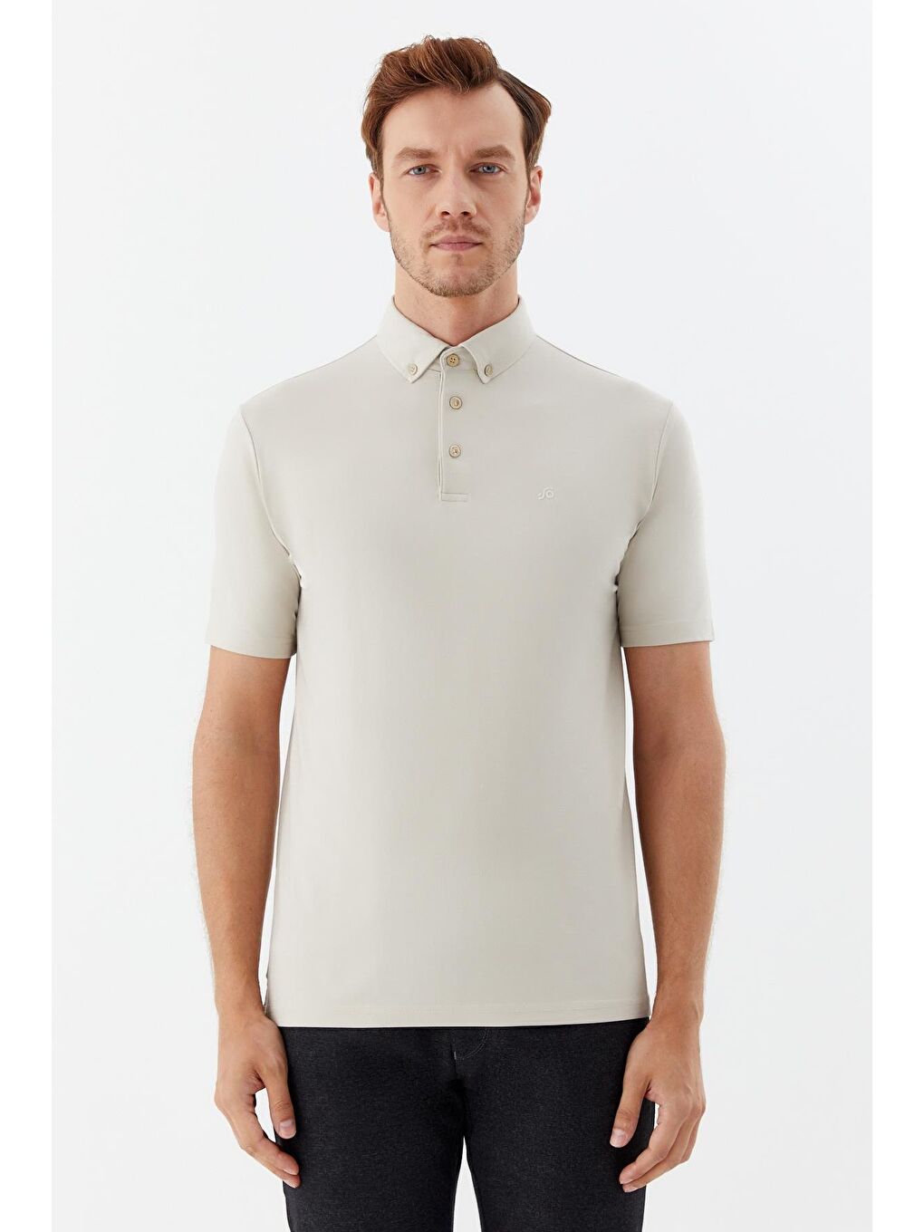 Erkek Bej Standart Fit Gömlek Yaka Tişört – Kısa Kollu