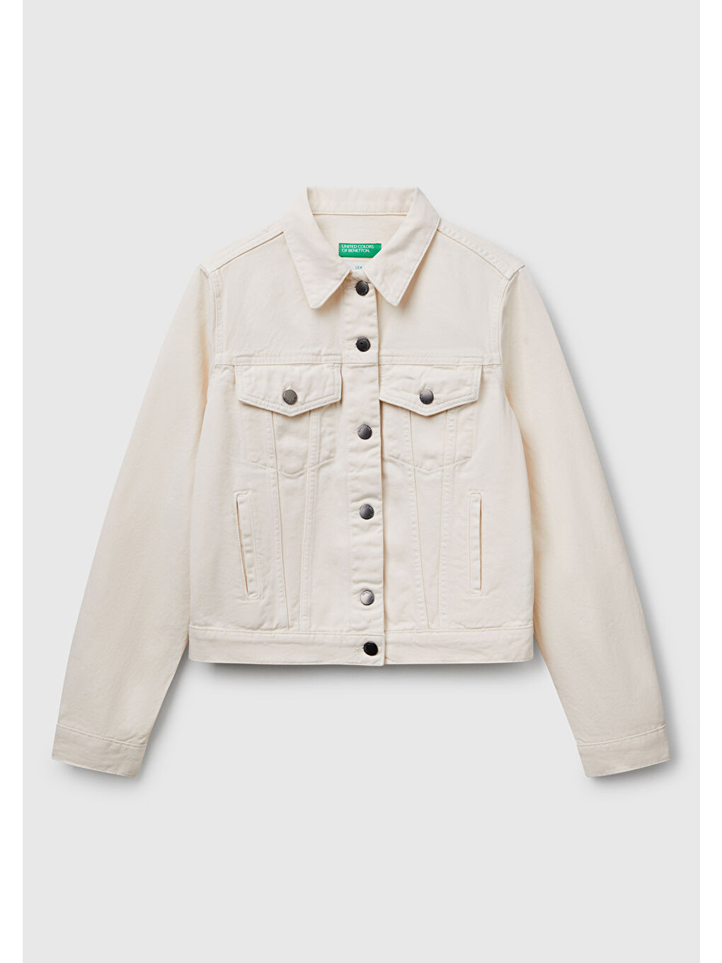 Ekru Kadın Krem %100 Pamuk Yanları Cepli Straight Fit Denim Ceket-1