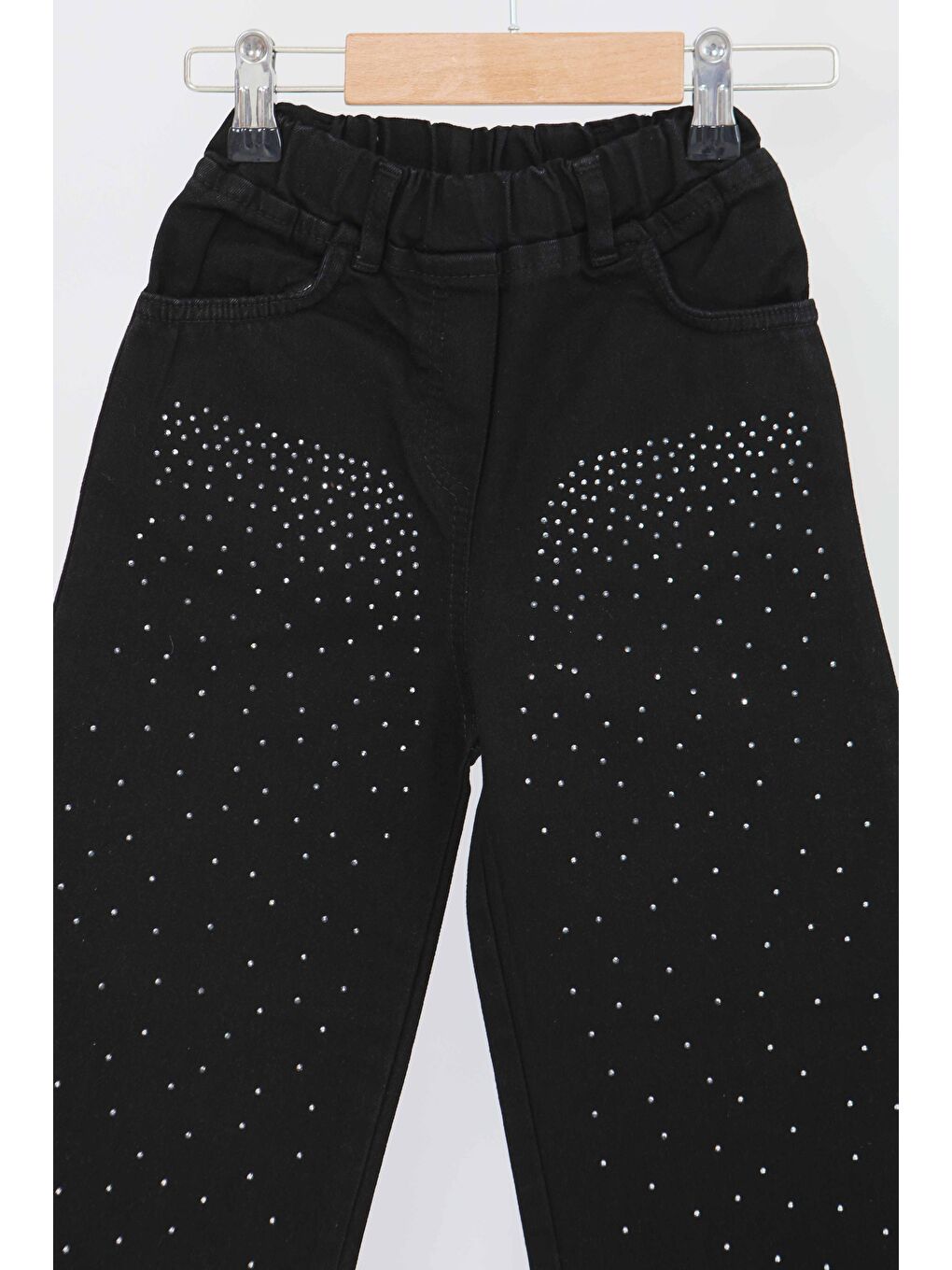 Kız Çocuk Siyah Taşlı Jean Pantolon - 27458-1