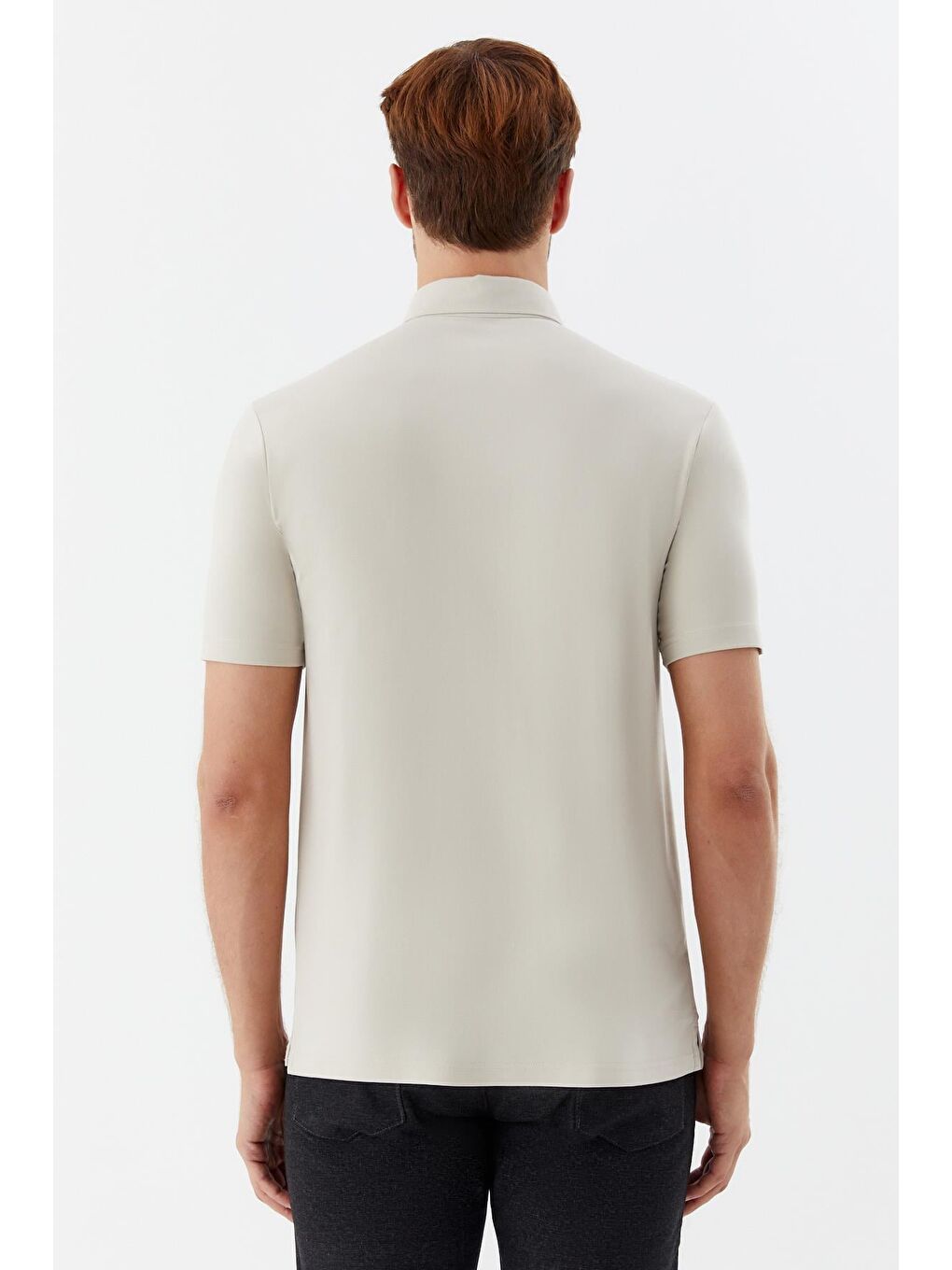 Erkek Bej Standart Fit Gömlek Yaka Tişört – Kısa Kollu-4