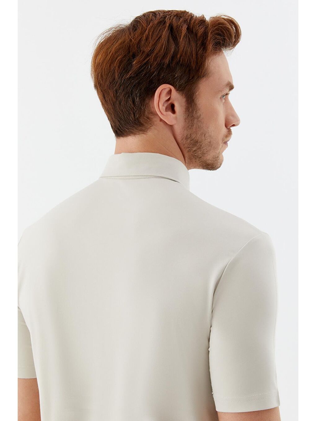 Erkek Bej Standart Fit Gömlek Yaka Tişört – Kısa Kollu-5