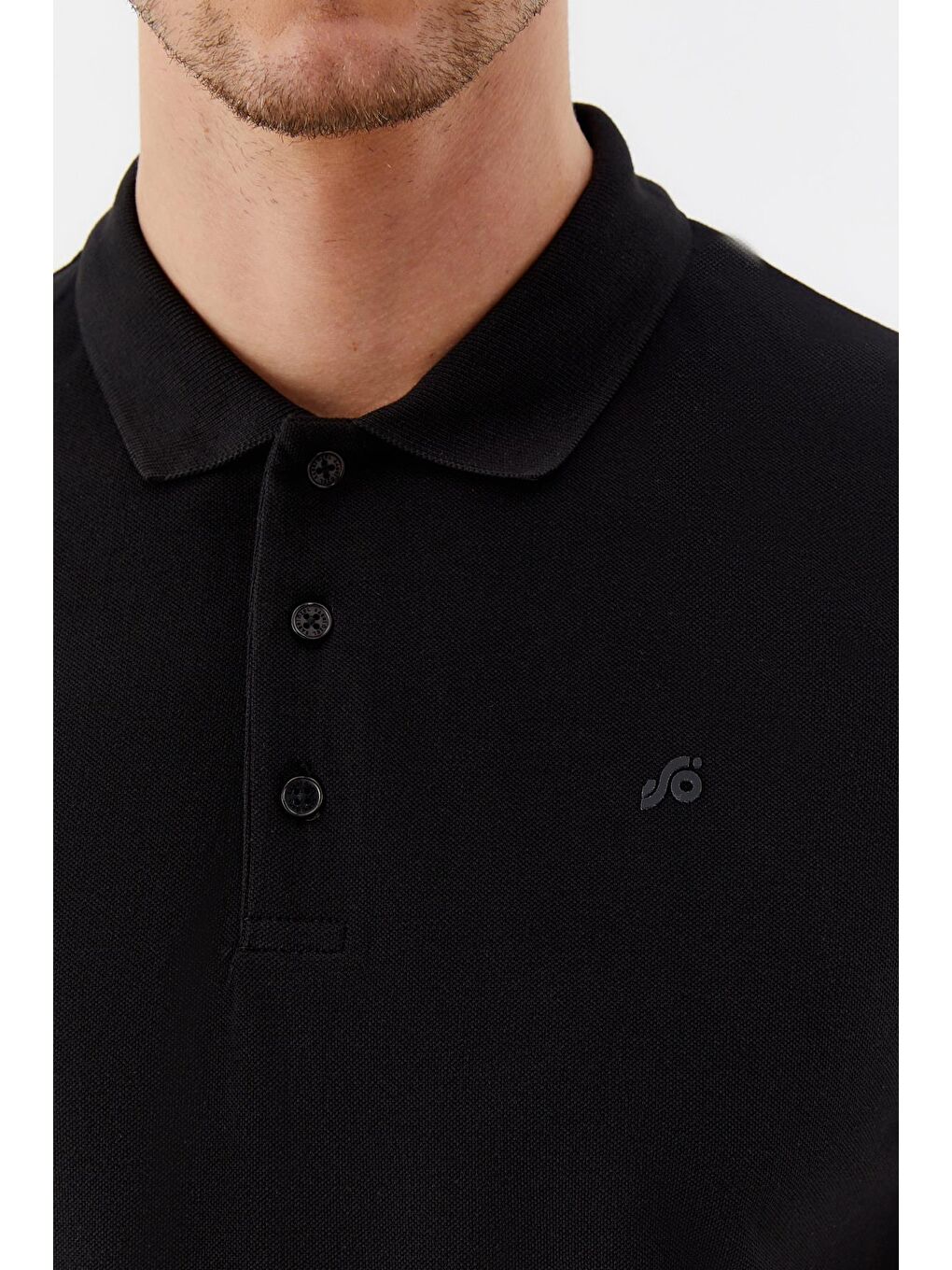 Siyah Regular Fit %100 Pamuklu Polo Yaka Tişört-3