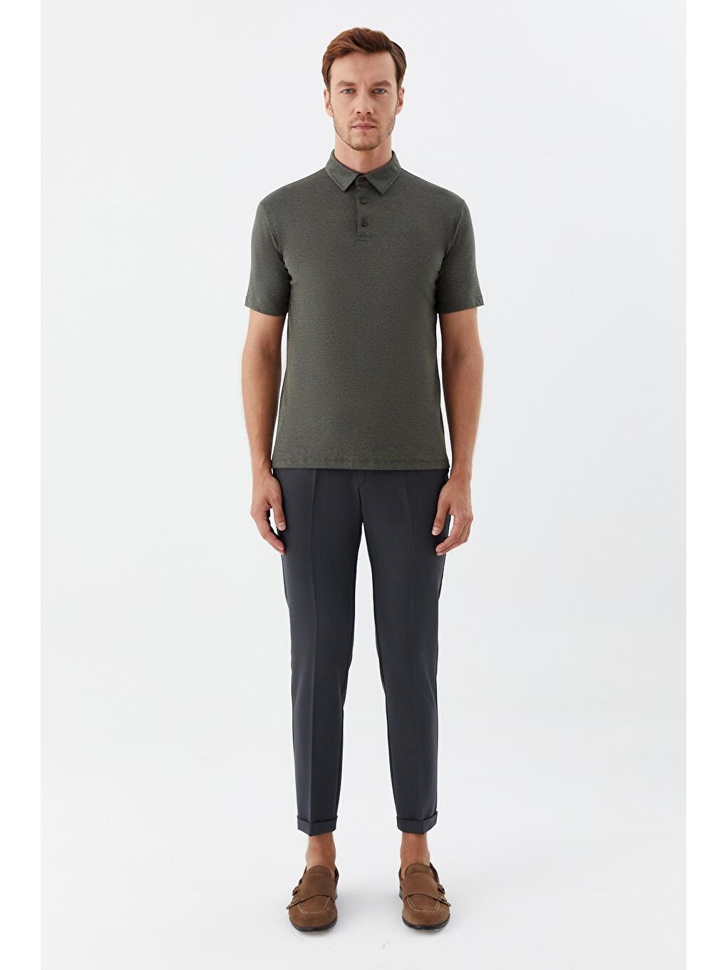 Erkek Haki Standart Fit Polo Yaka Tişört – Kısa Kollu-1