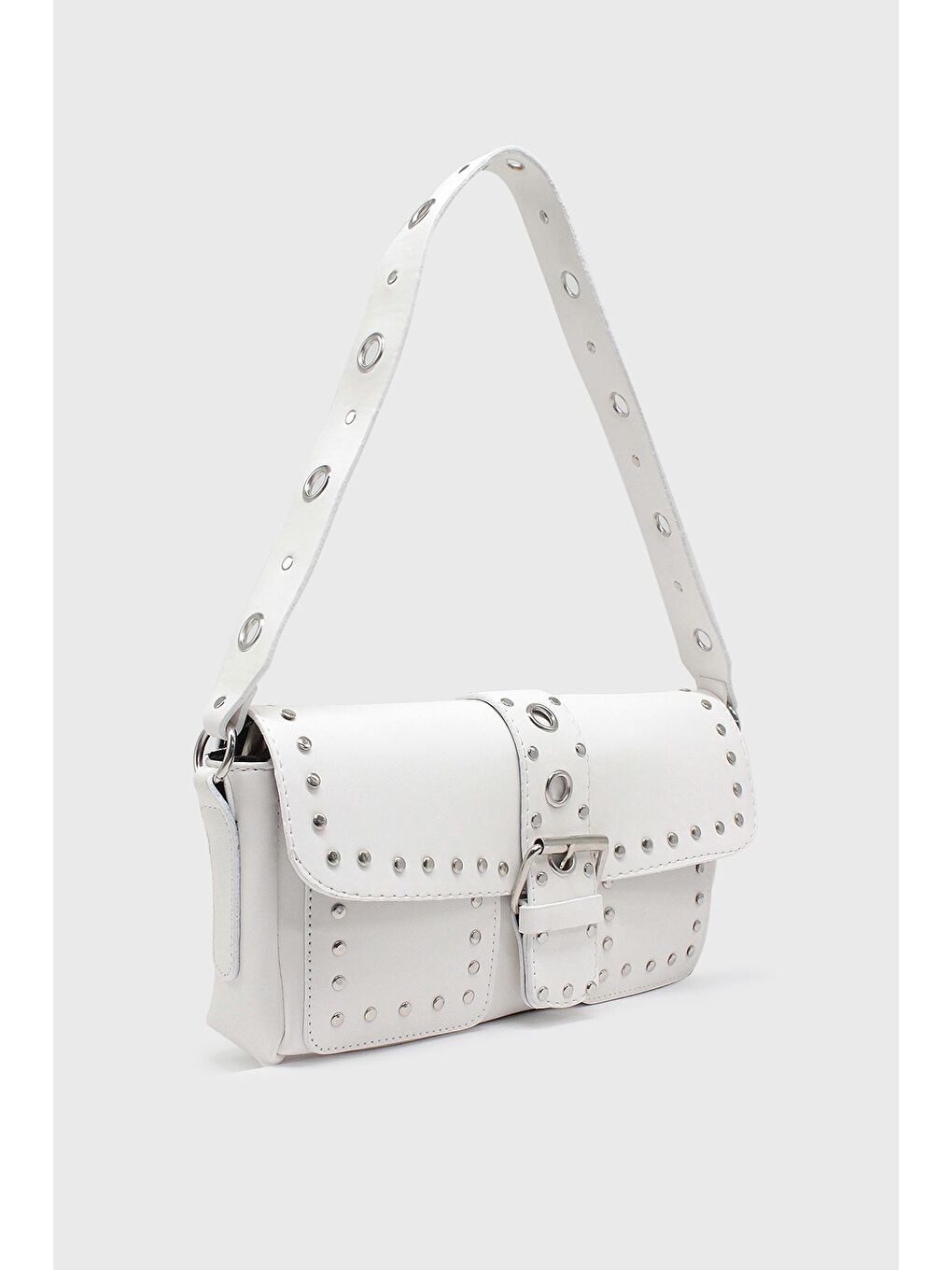 Beyaz Kadın Zımbalı Kol Çantası-1