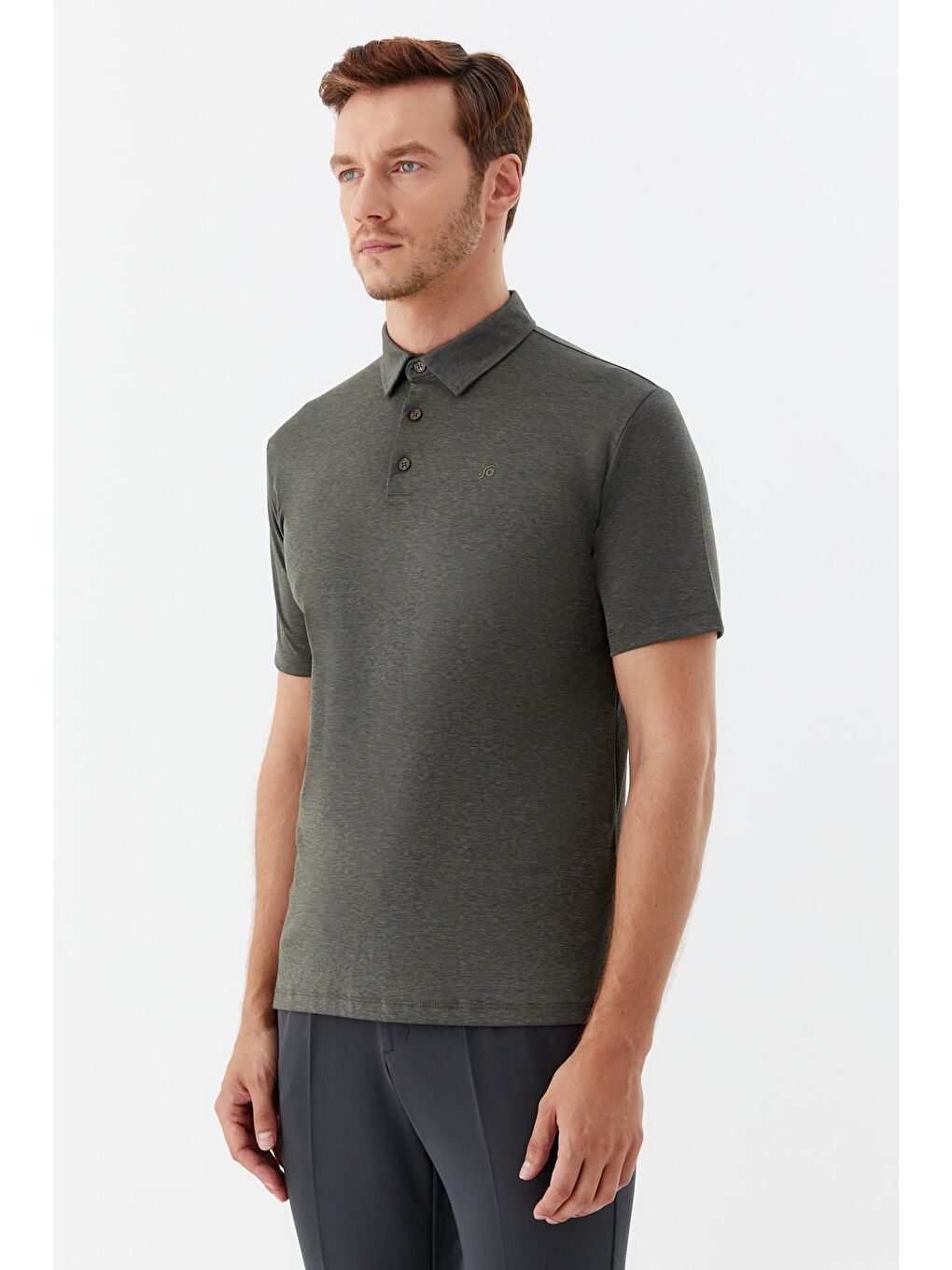 Erkek Haki Standart Fit Polo Yaka Tişört – Kısa Kollu-2