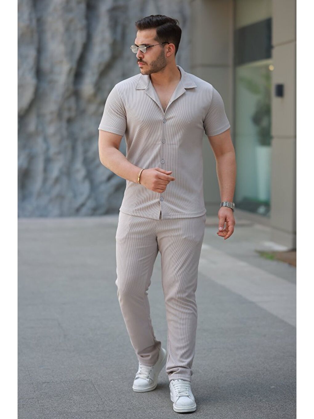 Gri Erkek Ottoman Kumaş Pantolon Gömlek Takım