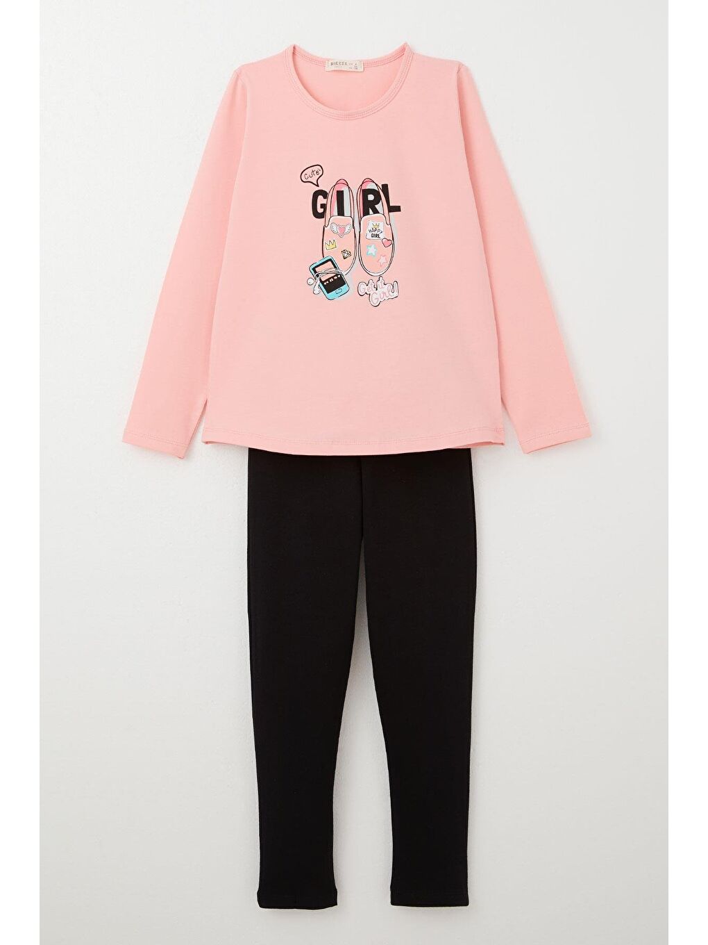 Kız Çocuk Taytlı Takım Ayakkabı Baskılı Pembe (4-9 Yaş)