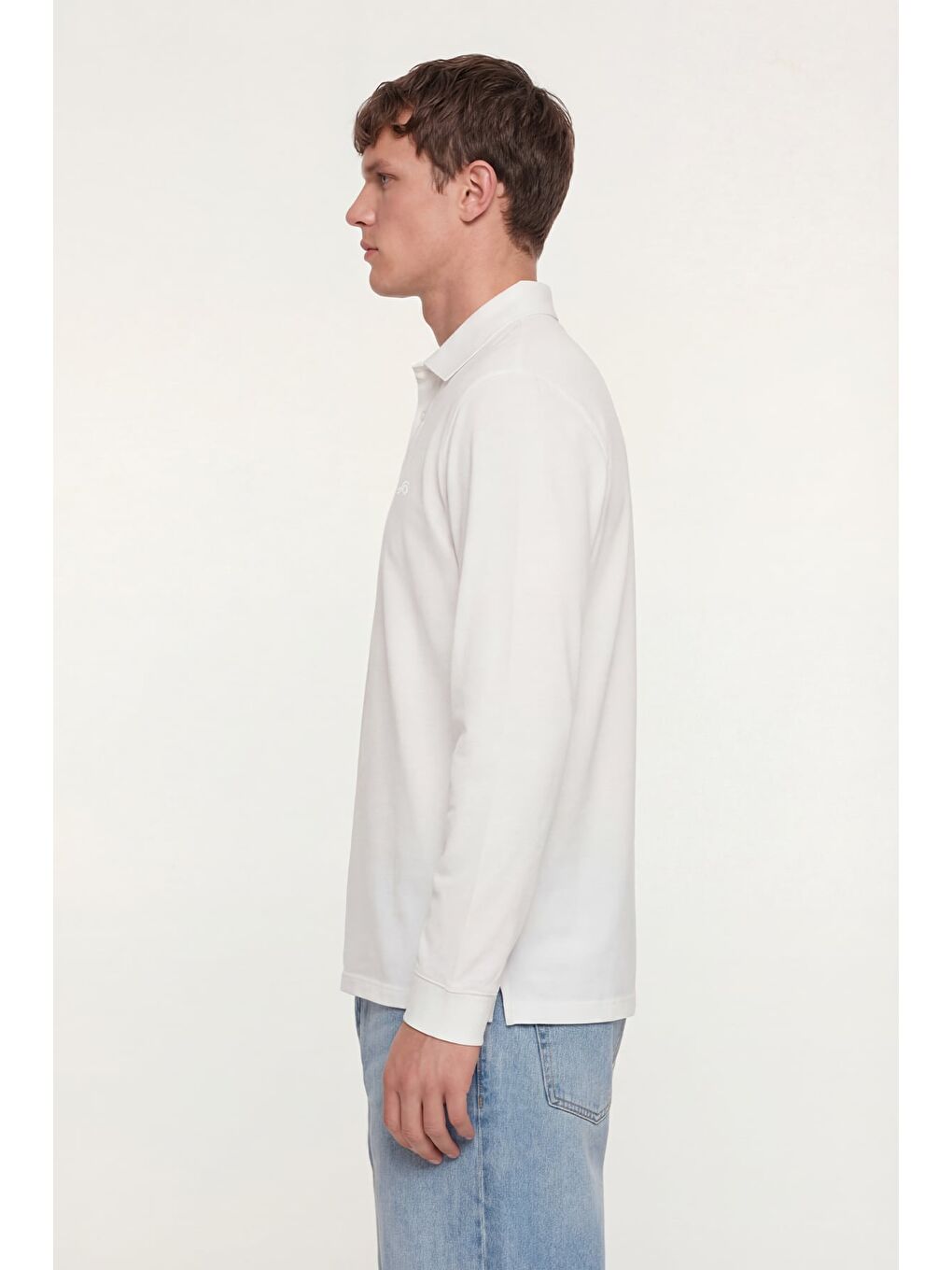 Erkek Ekru Normal Kesim Regular Fit %100 Pamuk Uzun Kollu Düğmeli Polo Yaka Sweatshirt-2