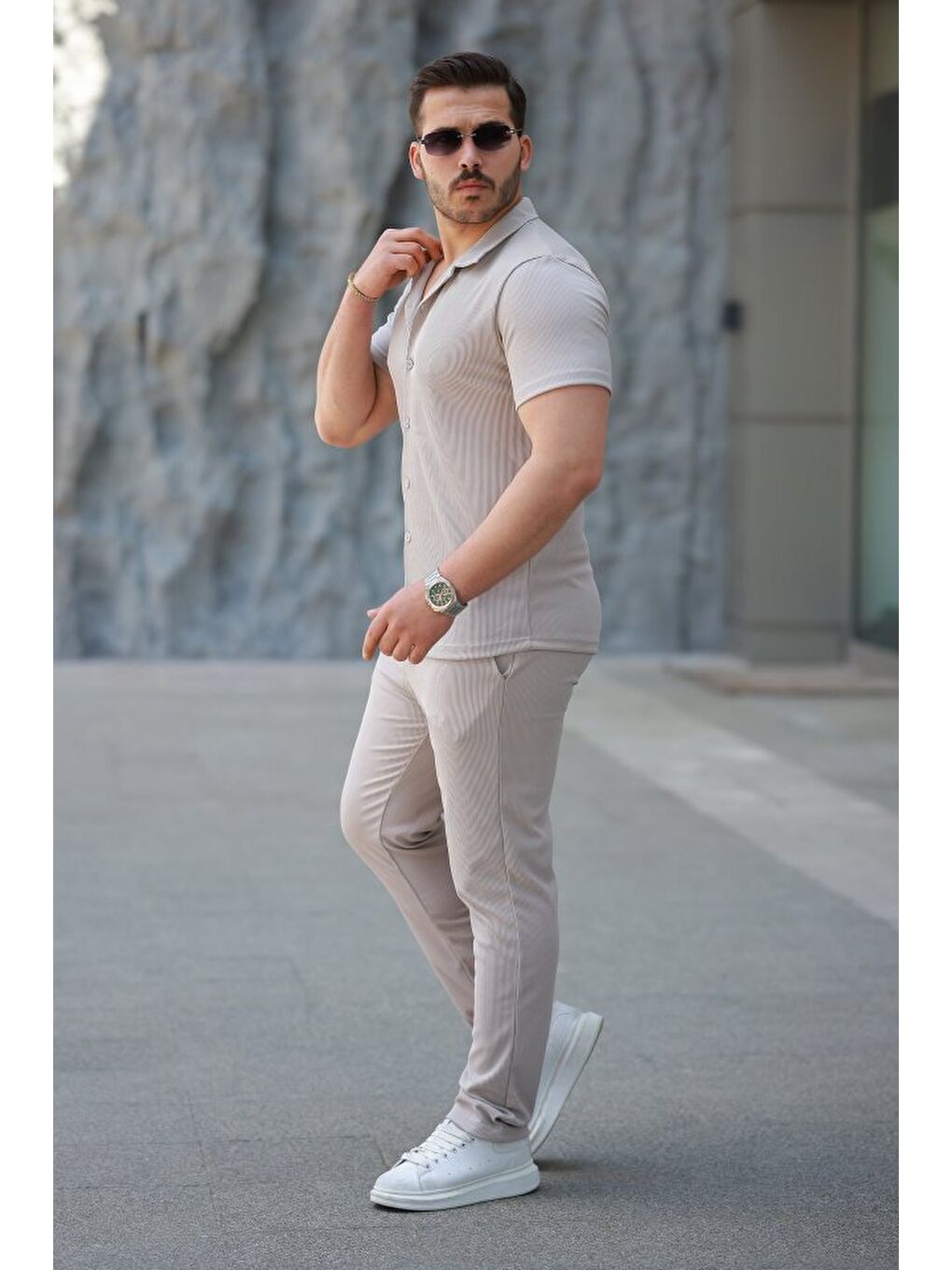 Gri Erkek Ottoman Kumaş Pantolon Gömlek Takım-1