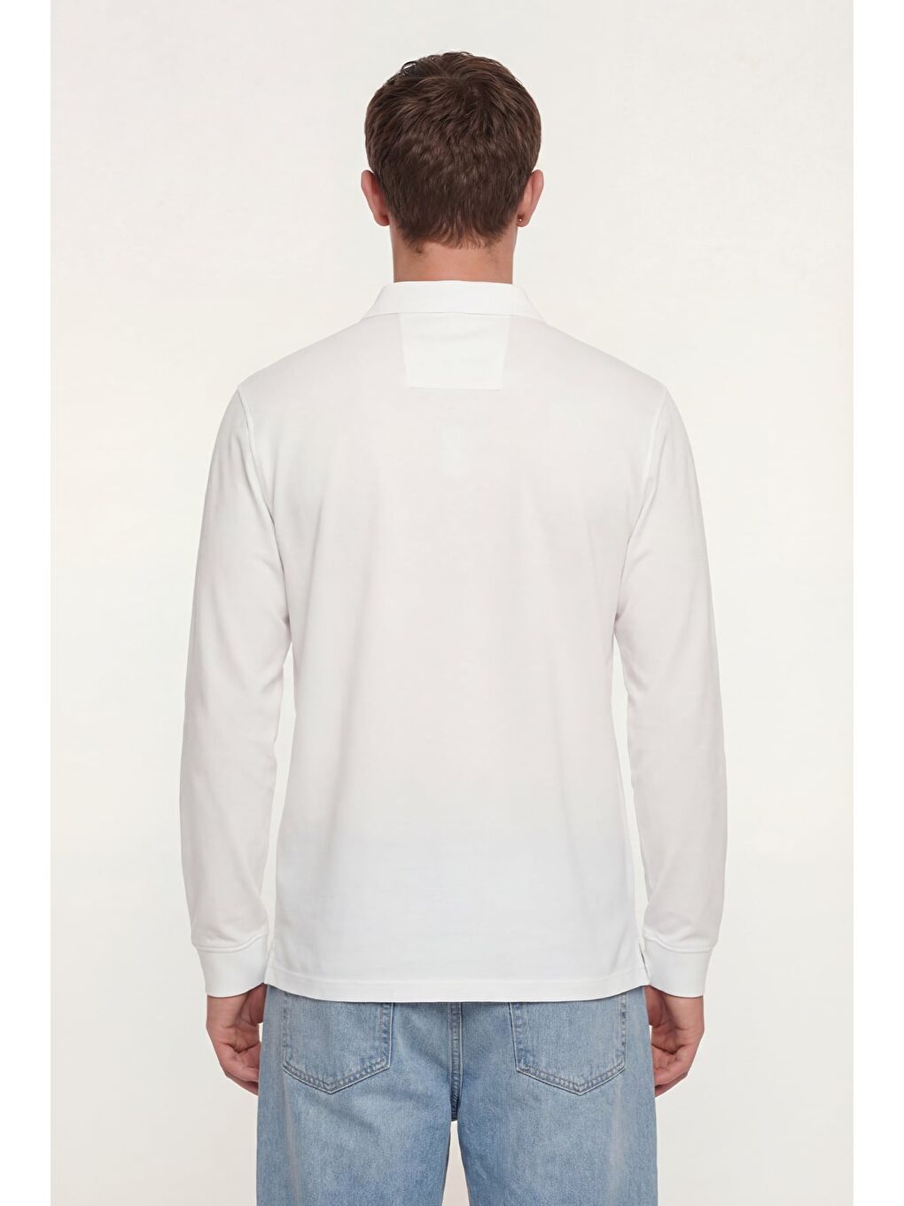 Erkek Ekru Normal Kesim Regular Fit %100 Pamuk Uzun Kollu Düğmeli Polo Yaka Sweatshirt-3