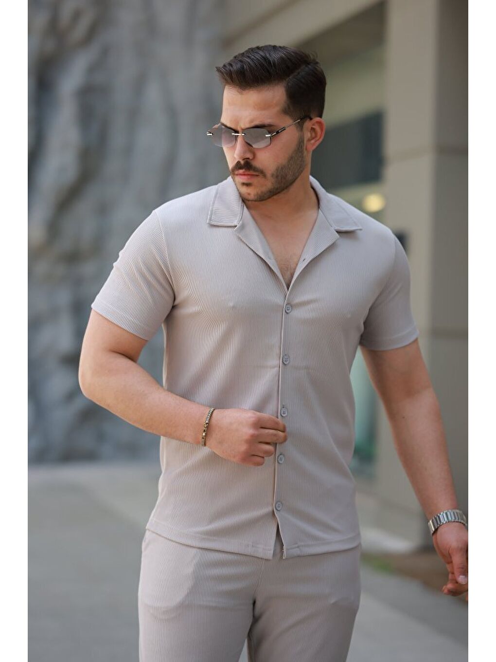 Gri Erkek Ottoman Kumaş Pantolon Gömlek Takım-2