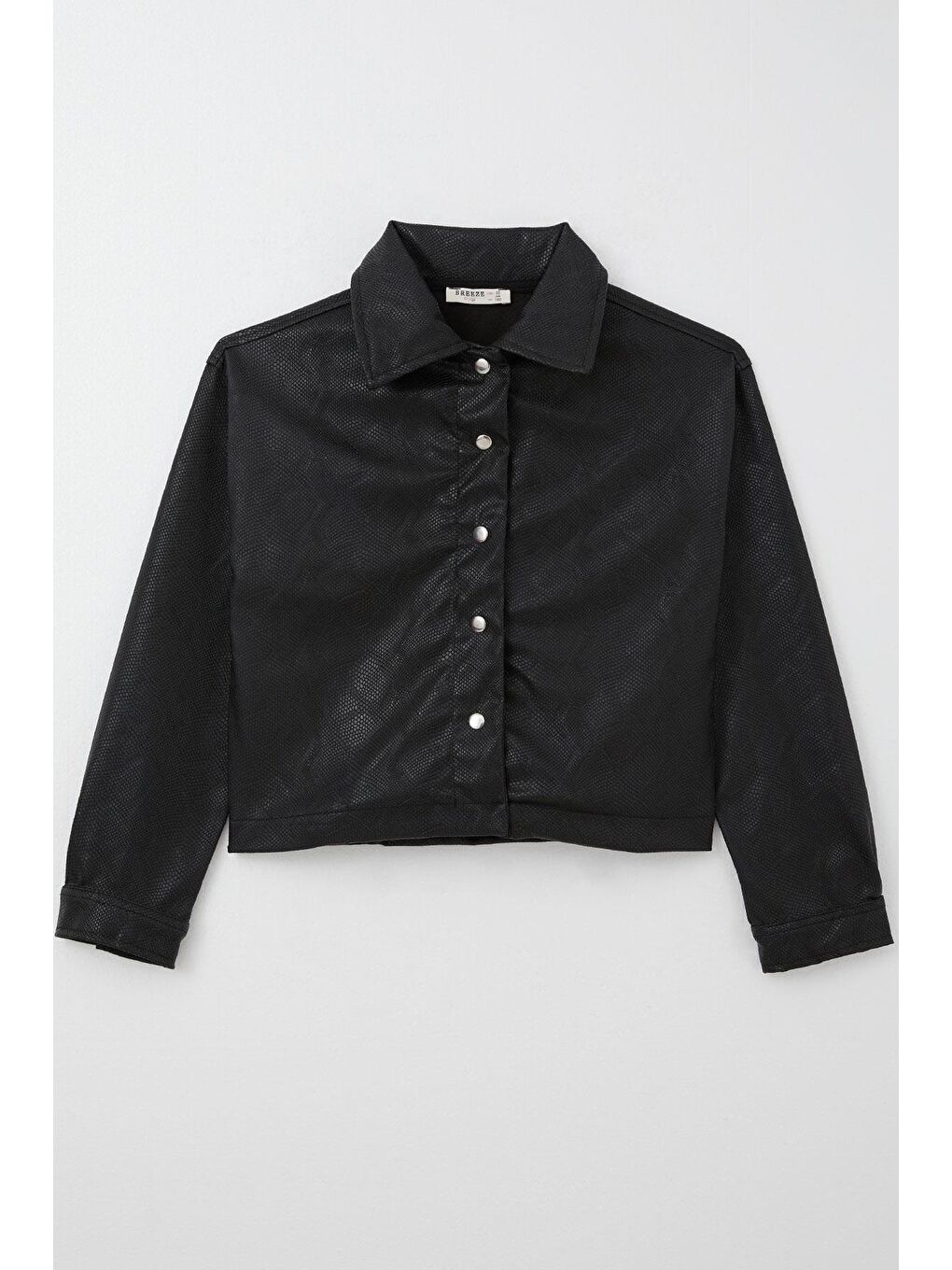 Kız Çocuk Deri Ceket Çıtçıtlı Desenli Siyah (9-14 Yaş)