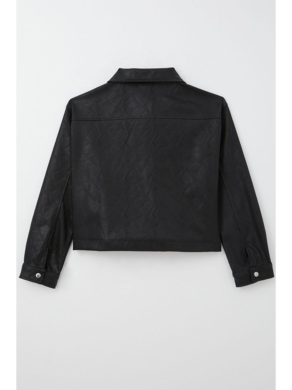 Kız Çocuk Deri Ceket Çıtçıtlı Desenli Siyah (9-14 Yaş)-1