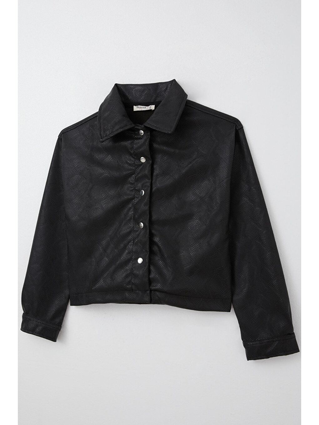 Kız Çocuk Deri Ceket Çıtçıtlı Desenli Siyah (9-14 Yaş)-2