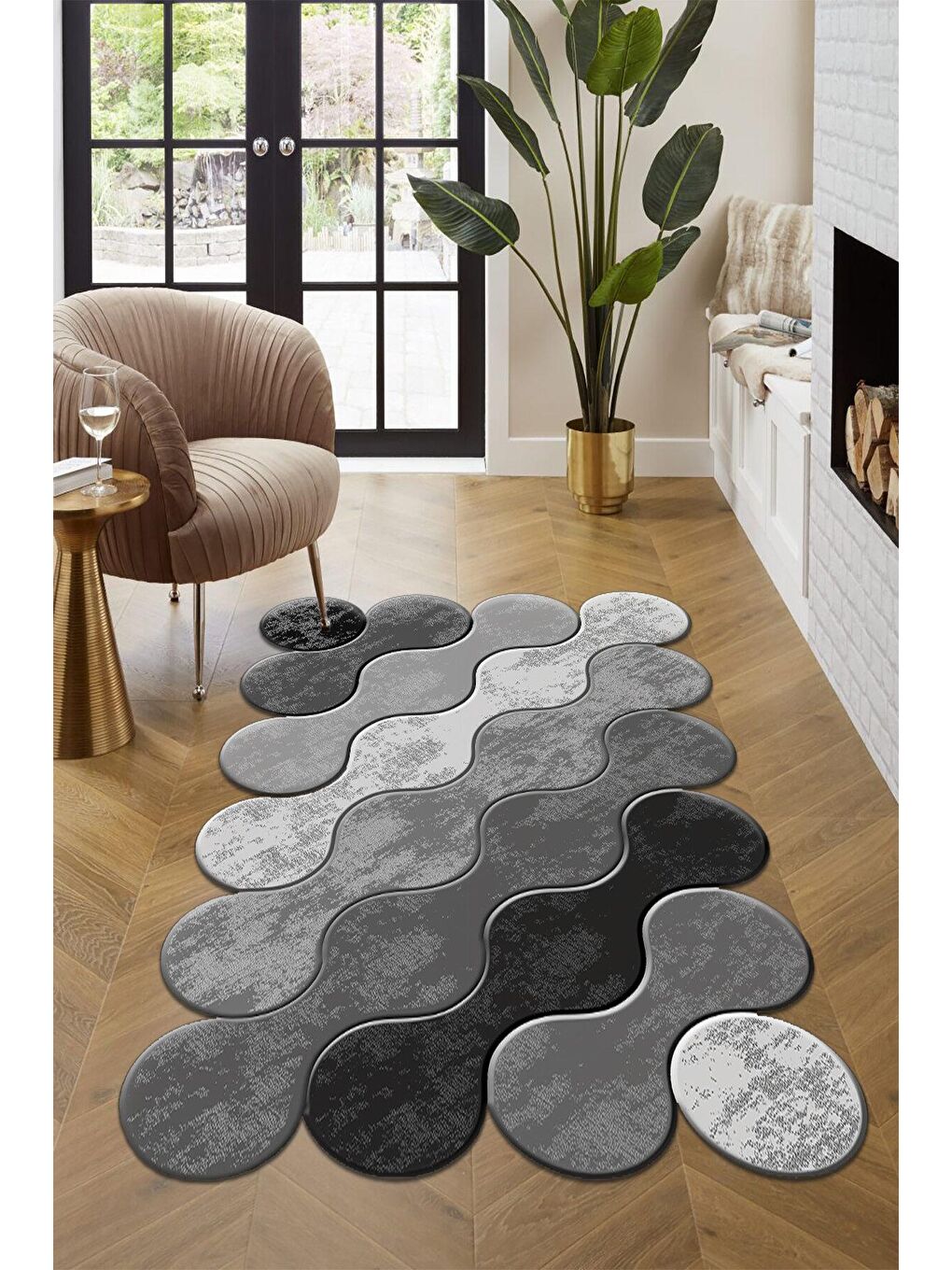 Gri Özel Lazer Kesim, Yıkanabilir, Modern, Kaydırmaz Taban Halı 160x230 cm-4