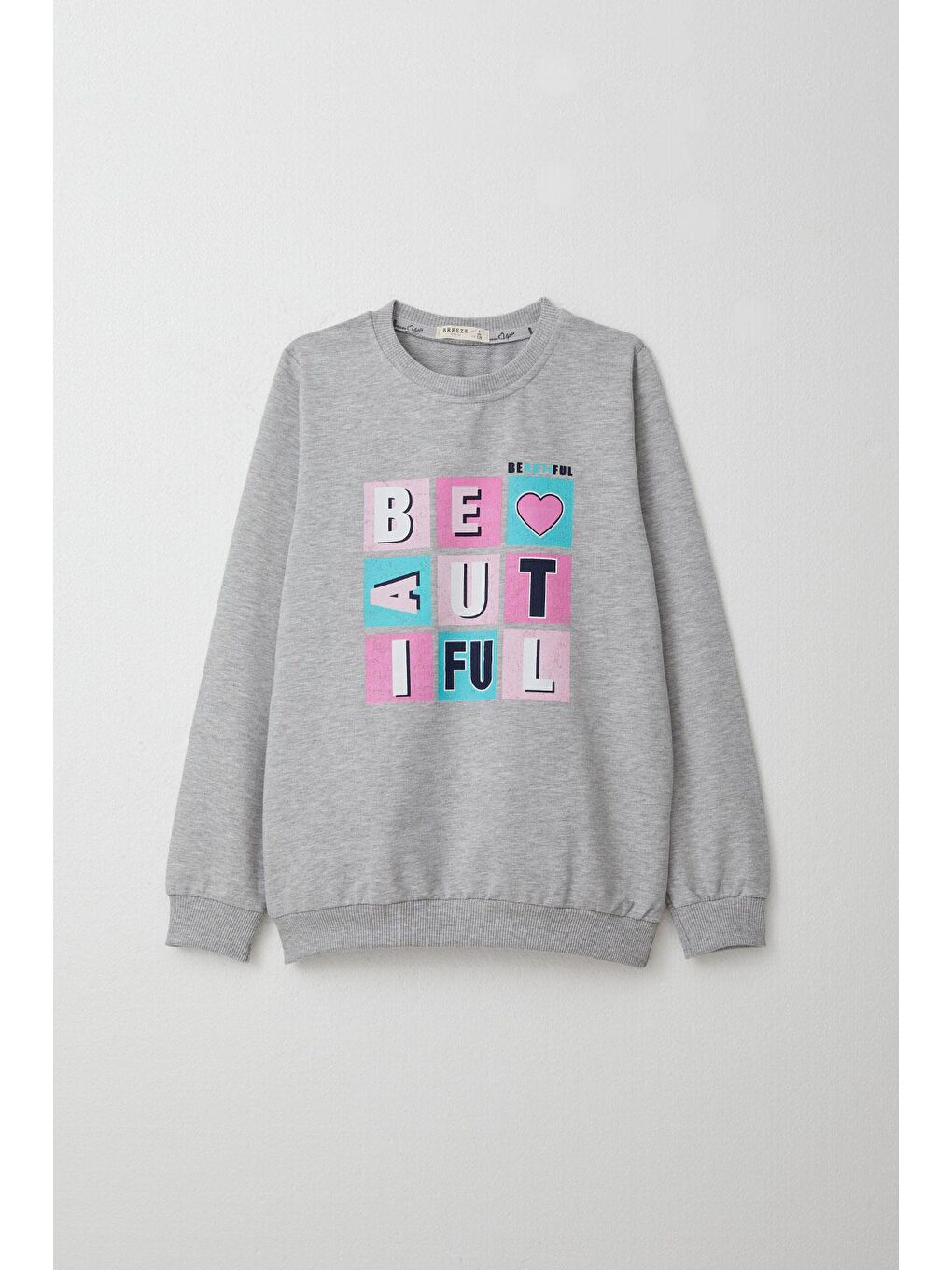 Kız Çocuk Eşofman Takım Renkli Yazı Baskılı Açık Gri Melanj (8-12 Yaş)-1