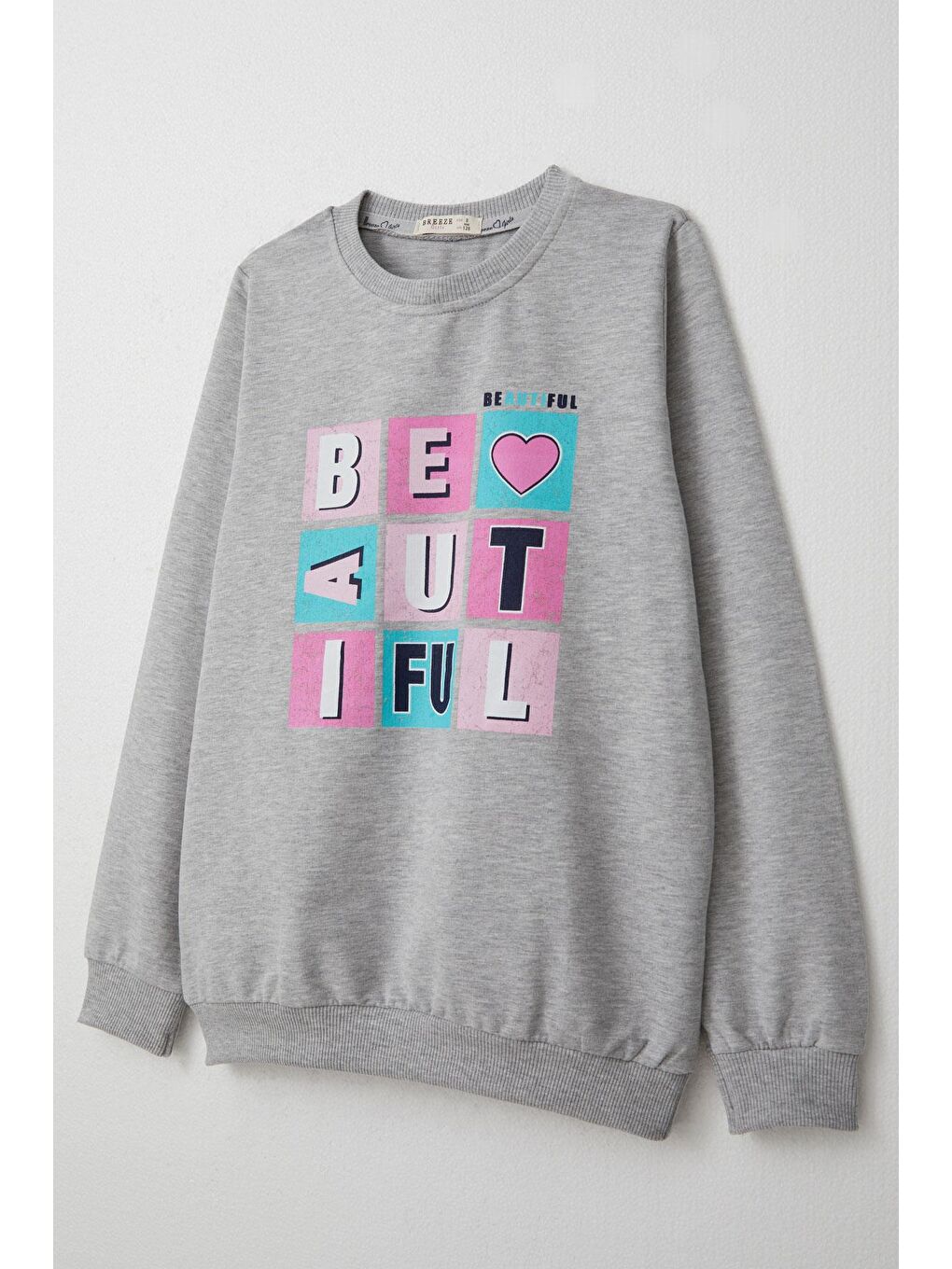 Kız Çocuk Eşofman Takım Renkli Yazı Baskılı Açık Gri Melanj (8-12 Yaş)-5