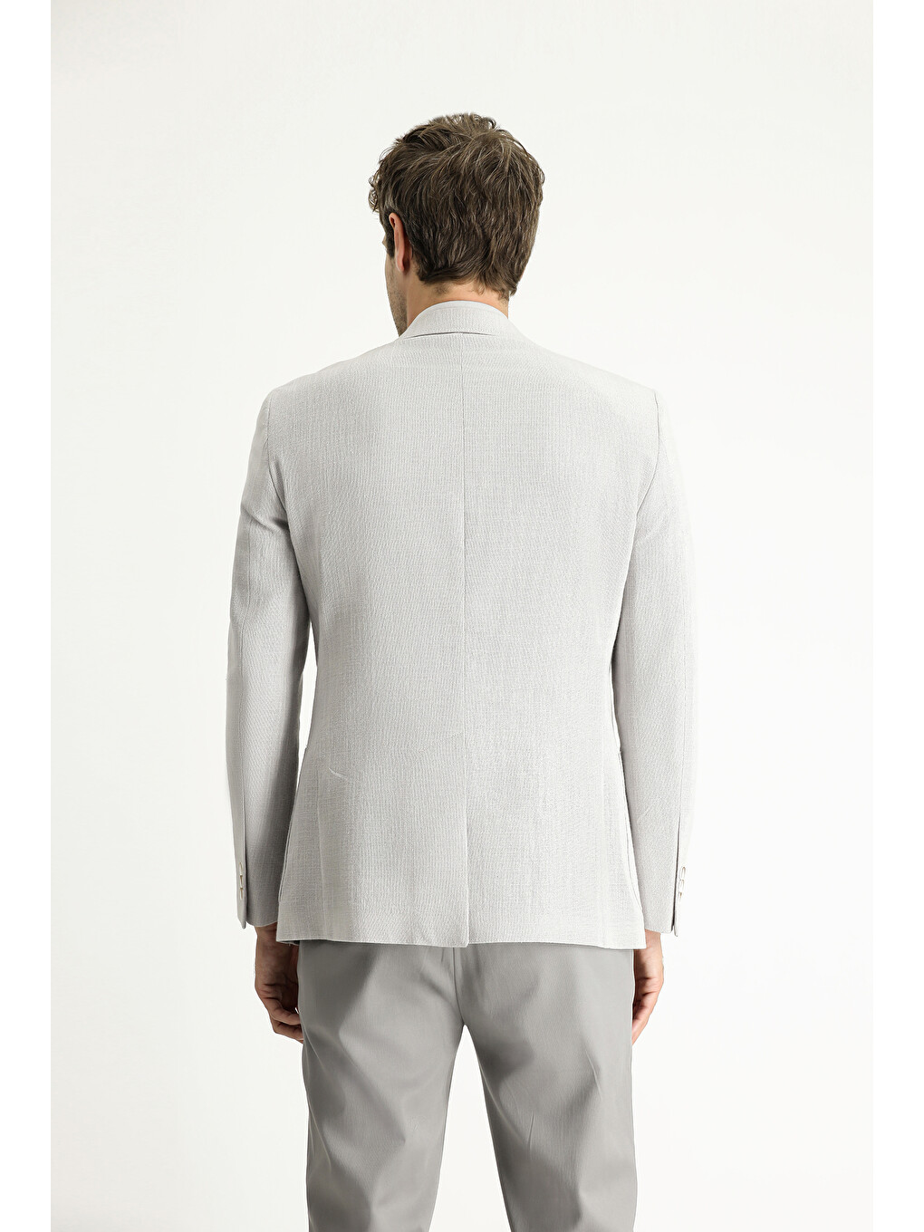 Gri Dar Kesim Desenli Spor Pamuk Blazer Ceket-3