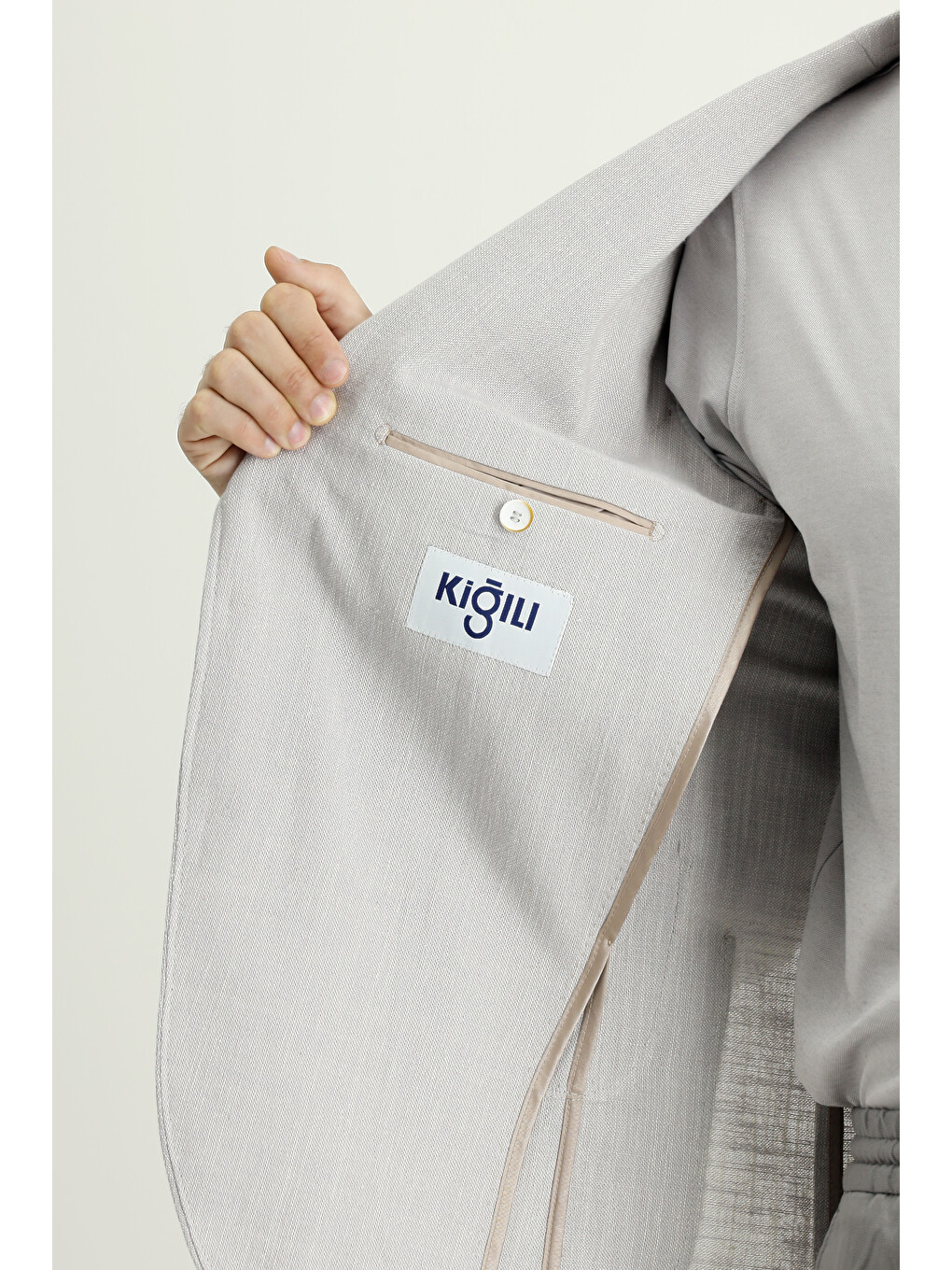 Gri Dar Kesim Desenli Spor Pamuk Blazer Ceket-4