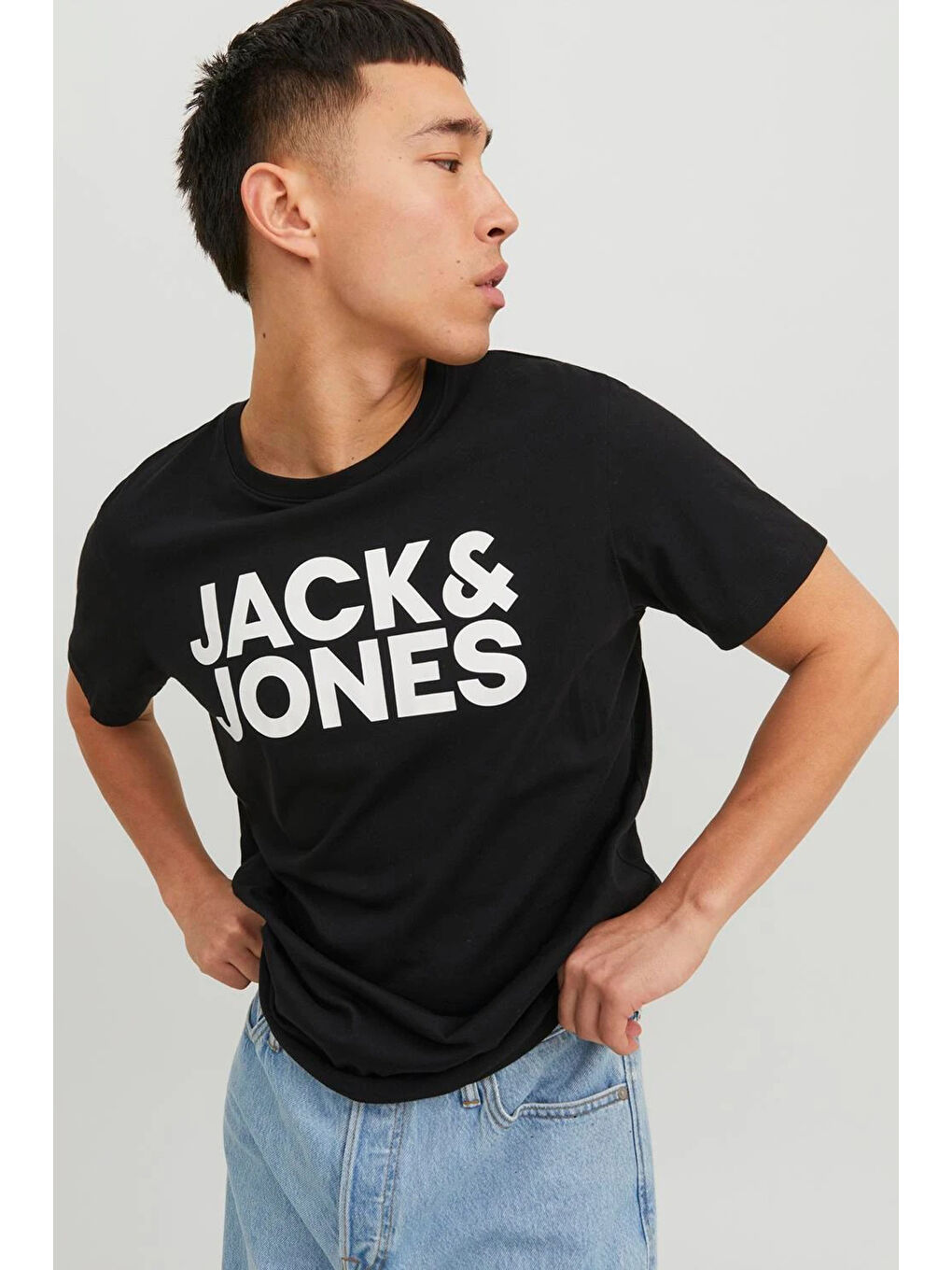 Siyah Jjecorp Pamuklu Slim Fit Bisiklet Yaka Erkek Tişört 12151955-2