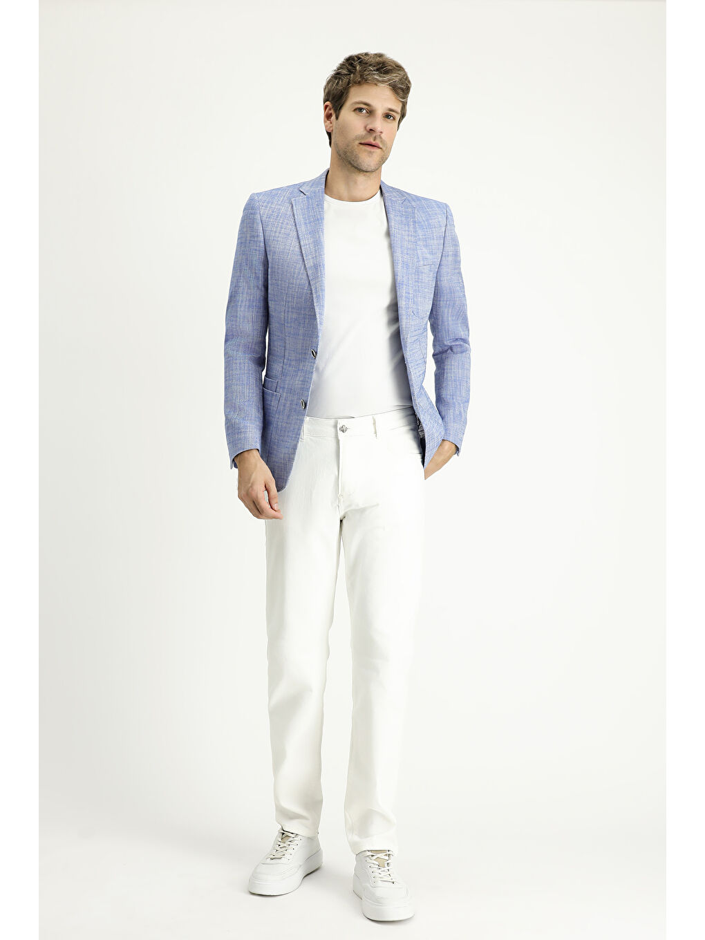 Mavi Slim Fit Dar Kesim Desenli Spor Pamuk Ceket-1