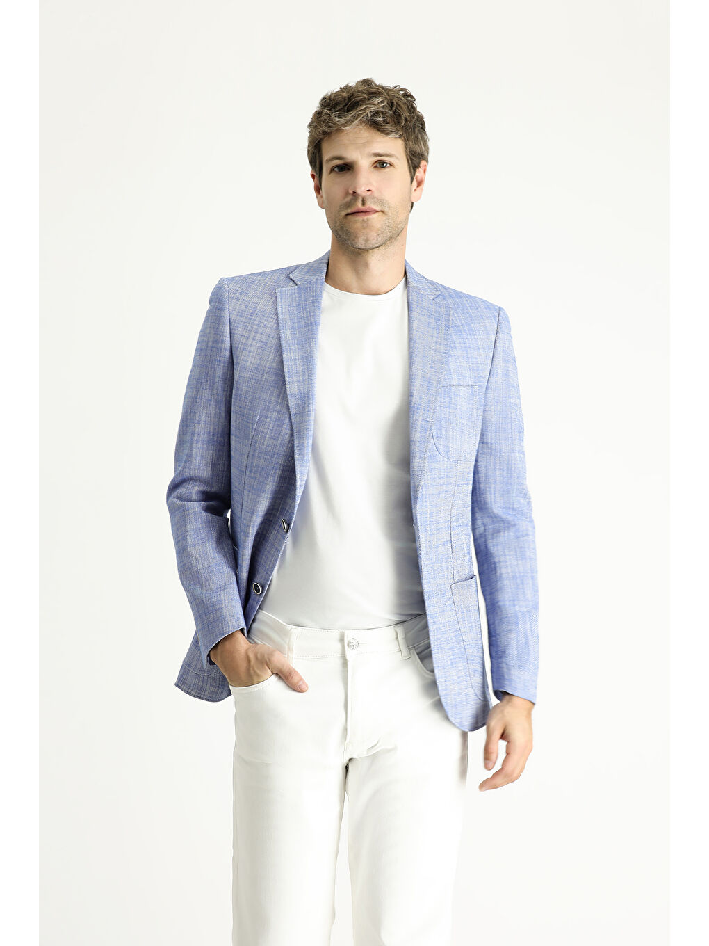 Mavi Slim Fit Dar Kesim Desenli Spor Pamuk Ceket-2