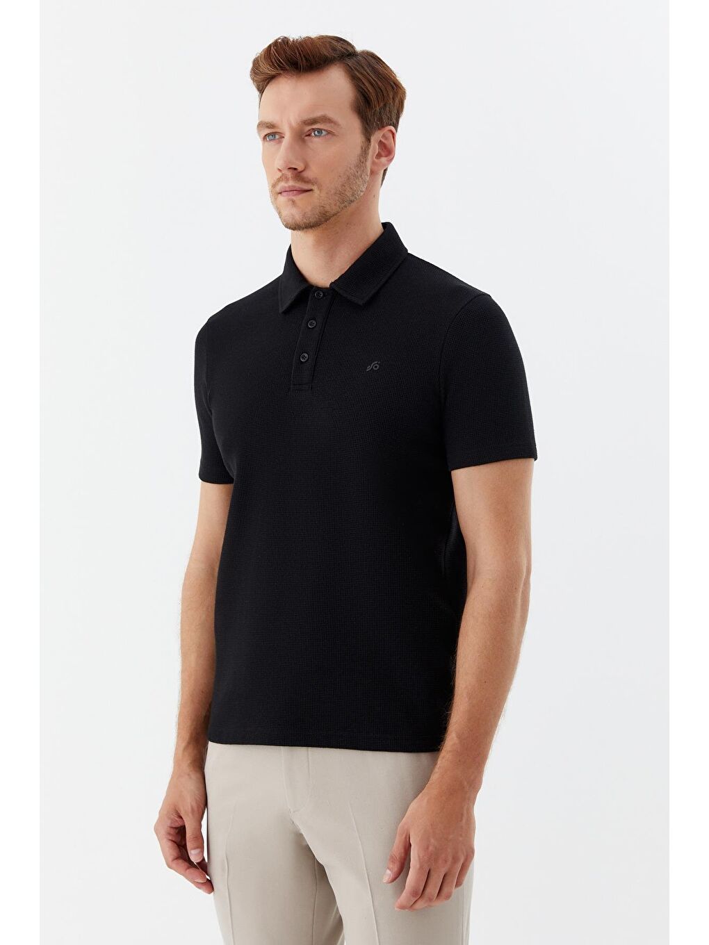 Siyah Düğmeli Polo Yaka Erkek T-Shirt – Regular Fit-2